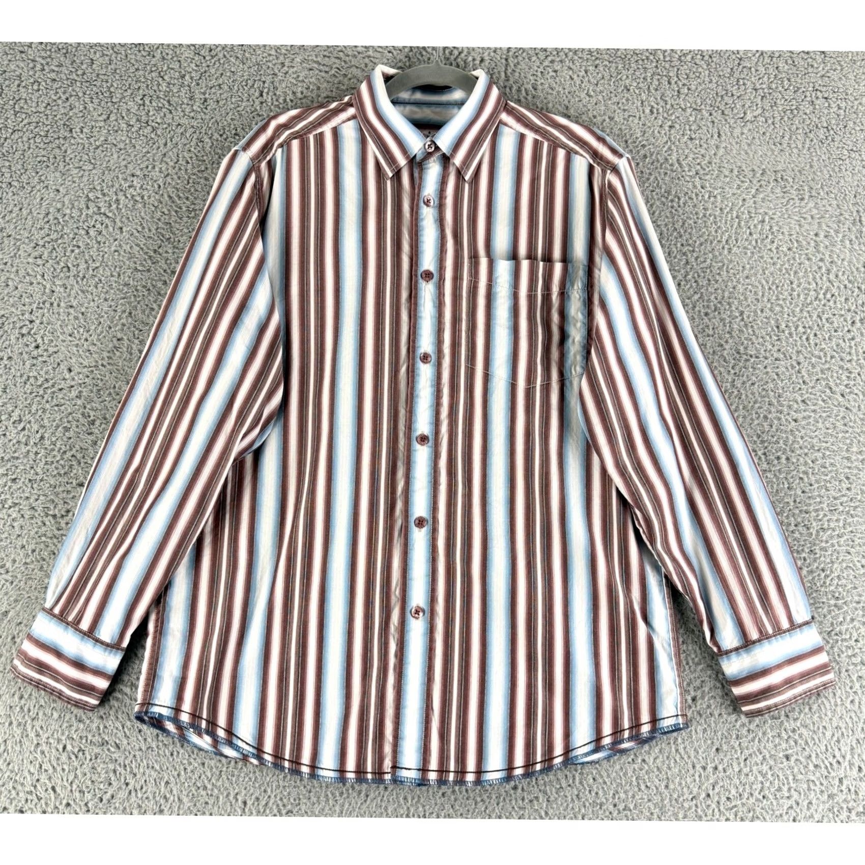 Vintage Indigo Palms Shirt Mens M Button-Up Long Sleeve Striped Cotton Brown Blue Size US M / EU 48-50 / 2 - 2 Thumbnail