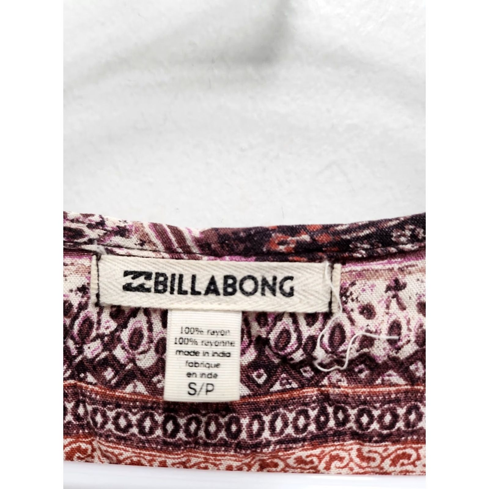 Billabong Billabong BOHO Peasant Tunic Top Womens S Purple Paisley 3/4 Sleeve Casual Shirt Blouse Size S / US 4 / IT 40 - 5 Thumbnail