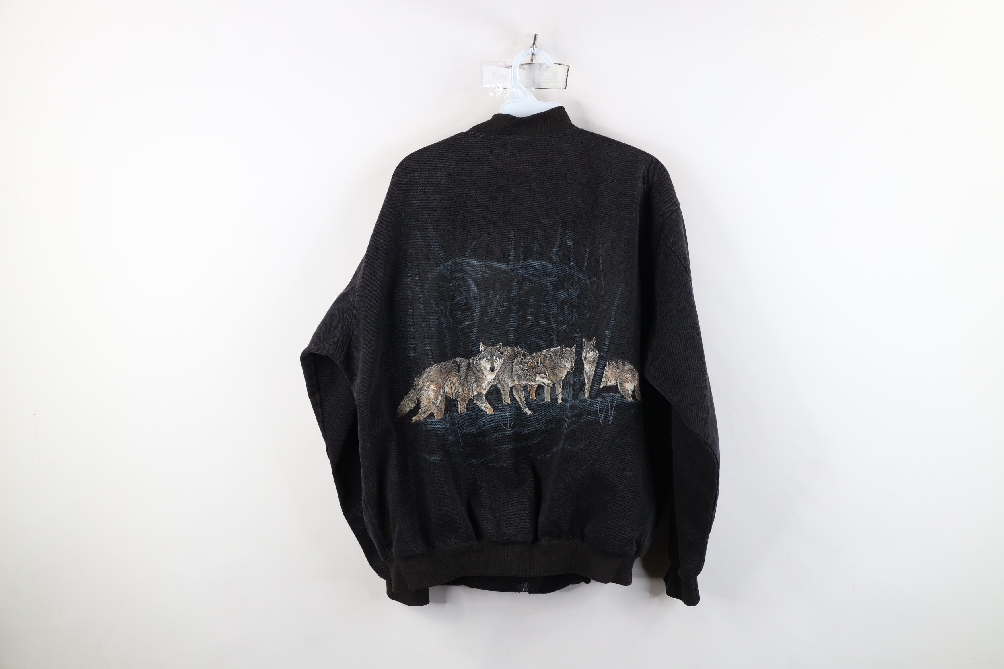 Vintage Vintage 90s Streetwear Nature Wolf Denim Bomber Jacket Black Size US S / EU 44-46 / 1 - 13 Thumbnail