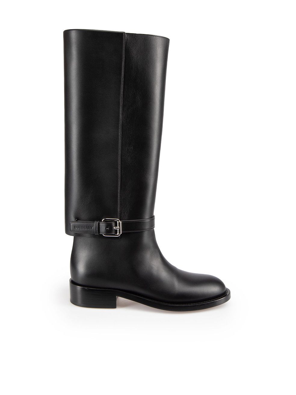 image of Burberry Ss24 Black Leather Emmett Riding Boots, Women's (Size 8)