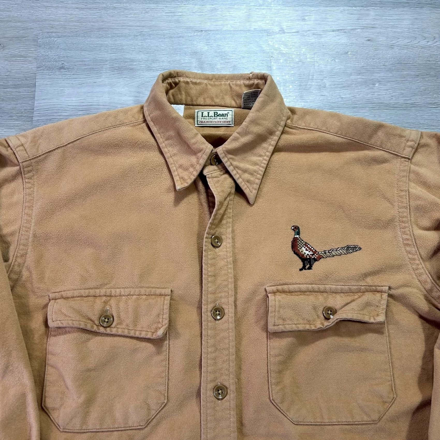 Vintage L.L. Bean Shirt Mens XL Brown Chamois Flannel Pheasant Embroidered Hunting USA Size US XL / EU 56 / 4 - 3 Thumbnail