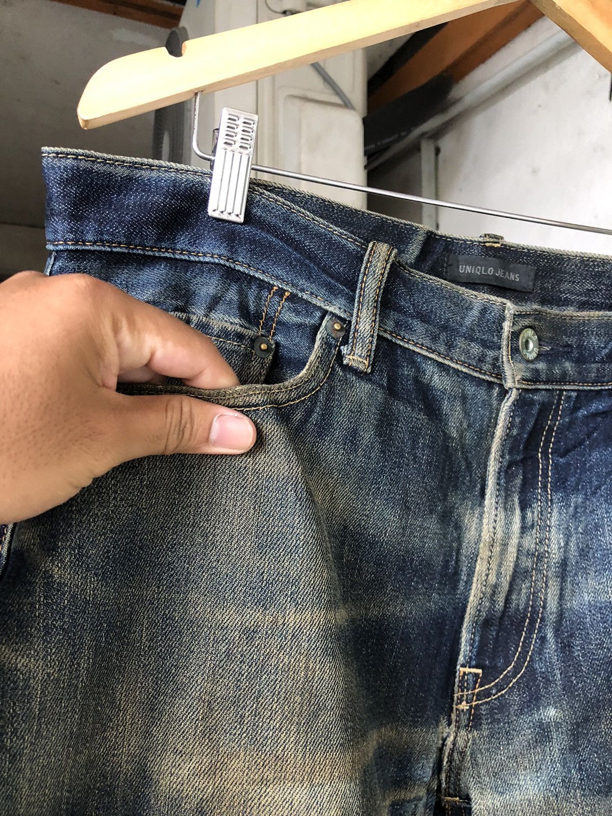 Uniqlo Uniqlo Flare Distressed Kaihara Denim Wax Jeans Straight Cut Size US 35 - 8 Thumbnail