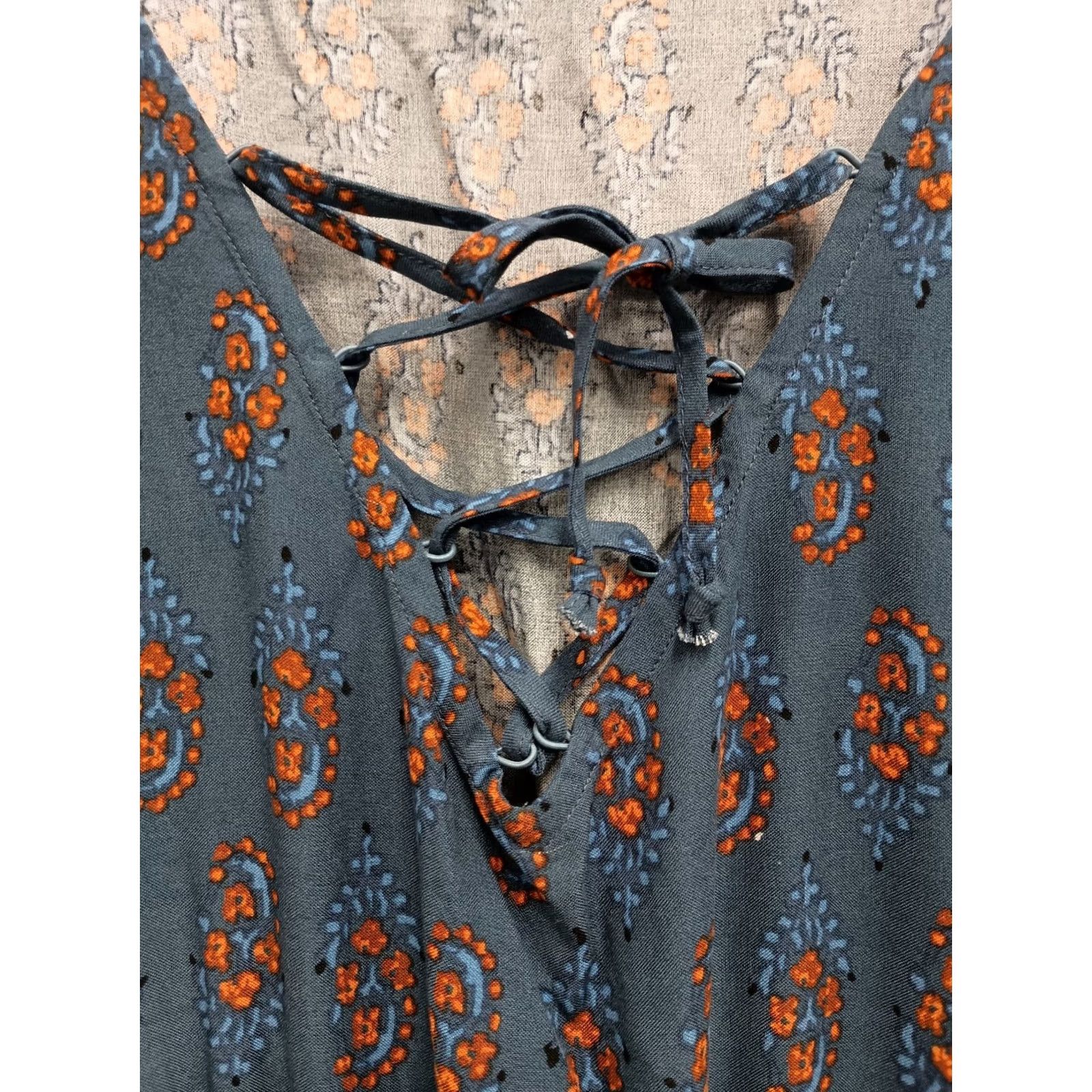 Vintage Maurices Peasant Top Size 3X Blue Floral BOHO Lace Up Sleeveless Beach Womens Size XXL / US 16-18 / IT 52-54 - 4 Thumbnail