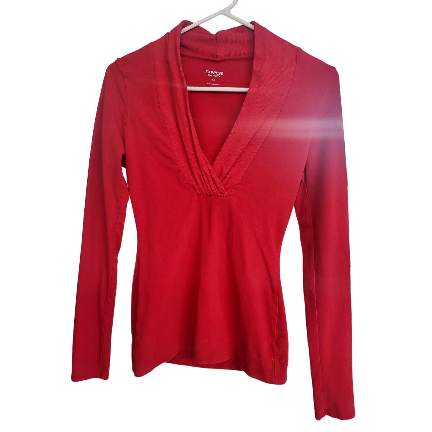 Express Express Sexy Stretch Long Sleeve V Neck Top - Cherry Red -XS Size XS / US 0-2 / IT 36-38 - 1 Thumbnail