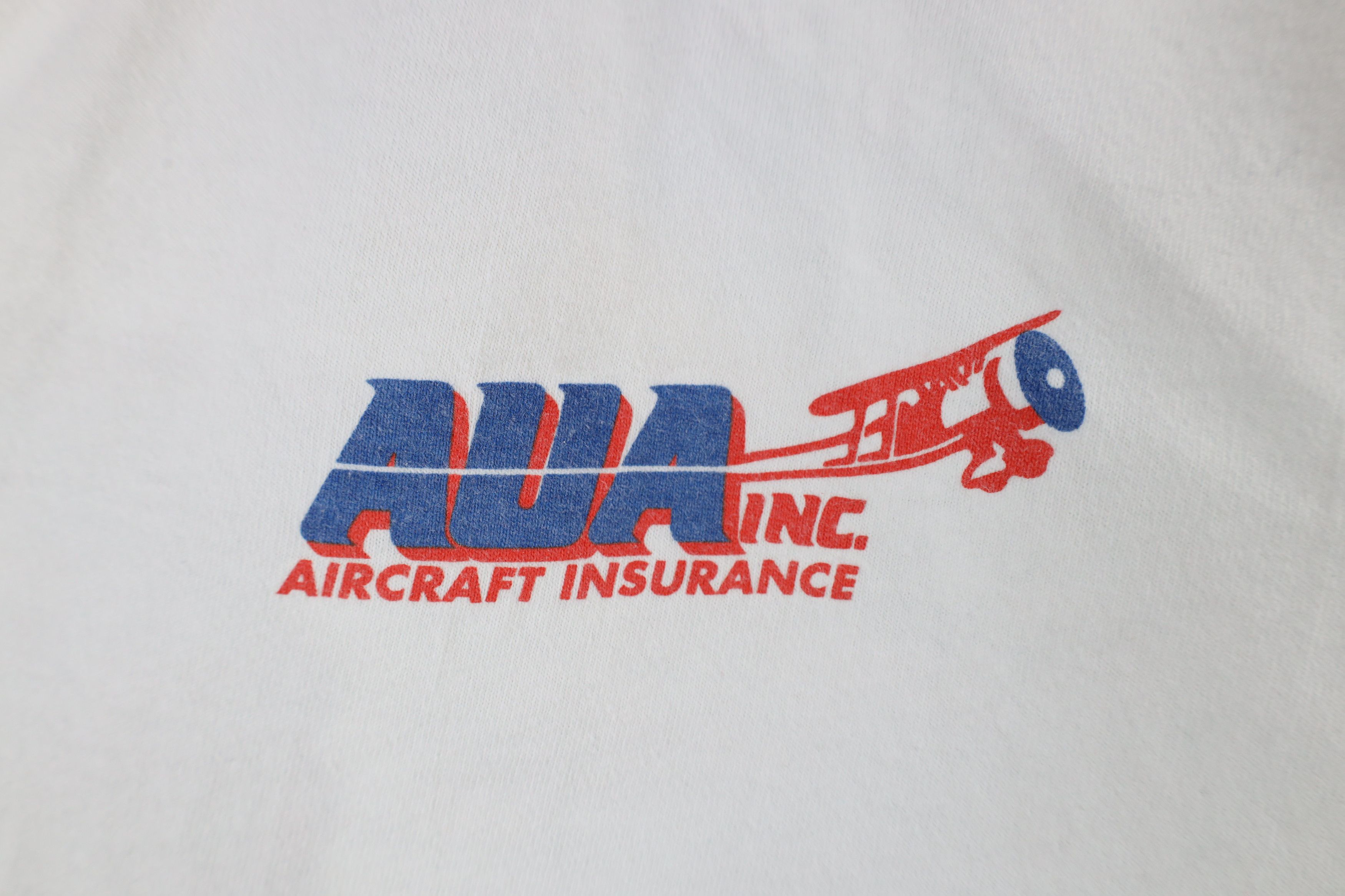 Vintage Vintage 90s Spell out AUA Inc Aircraft Insurance T-Shirt Size US XL / EU 56 / 4 - 4 Thumbnail