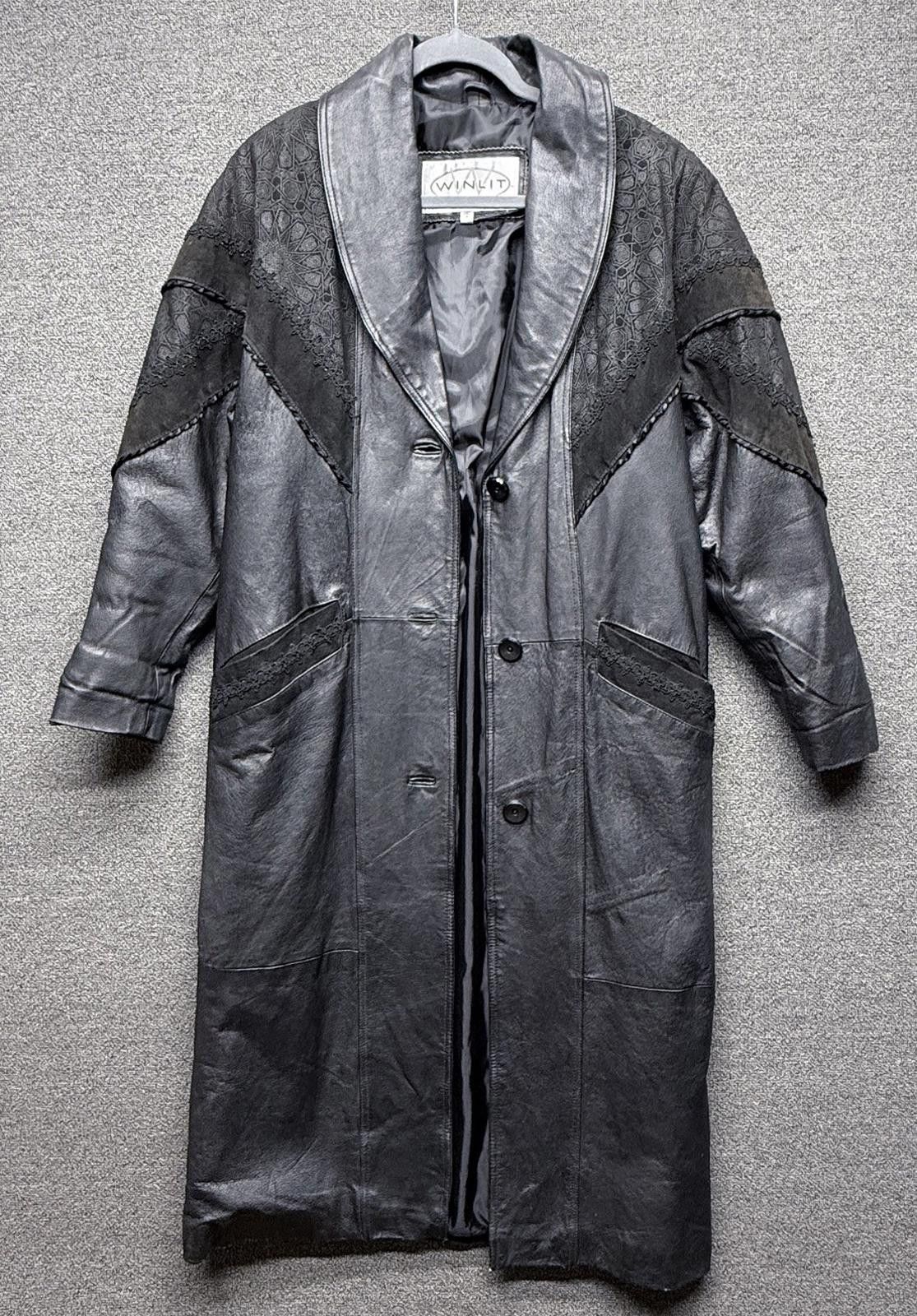 Other VTG Winlet Women S Black Genuine Leather 80s TrenchCoat Goth Size S / US 4 / IT 40 - 1 Thumbnail
