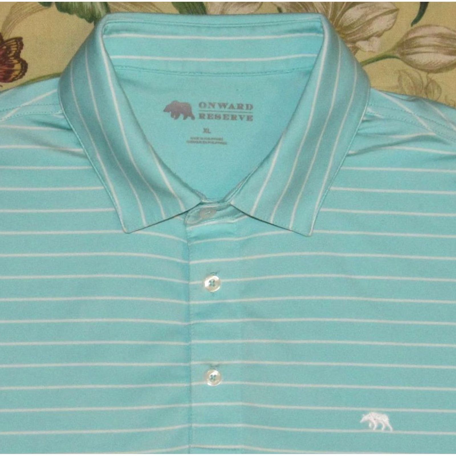 Vintage ONWARD RESERVE Polo Shirt Short Sleeve Large Adult MENS Blue Striped Performance Shirt Size US L / EU 52-54 / 3 - 2 Thumbnail