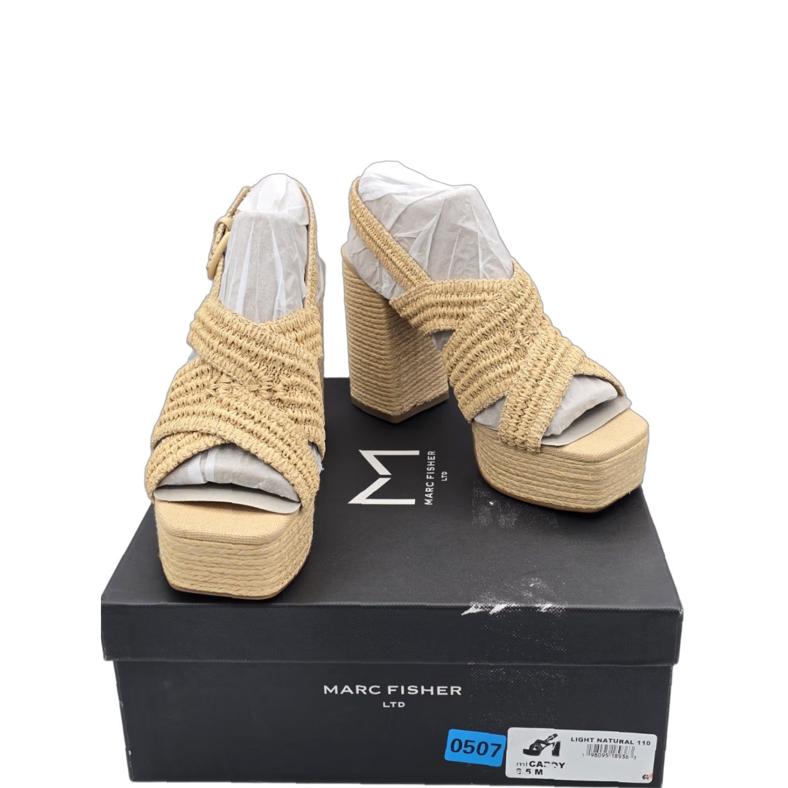 VINTAGE Marc Fisher LTD Women's Caddy Heeled Light Natural Beige Sandal 8.5 M NEW