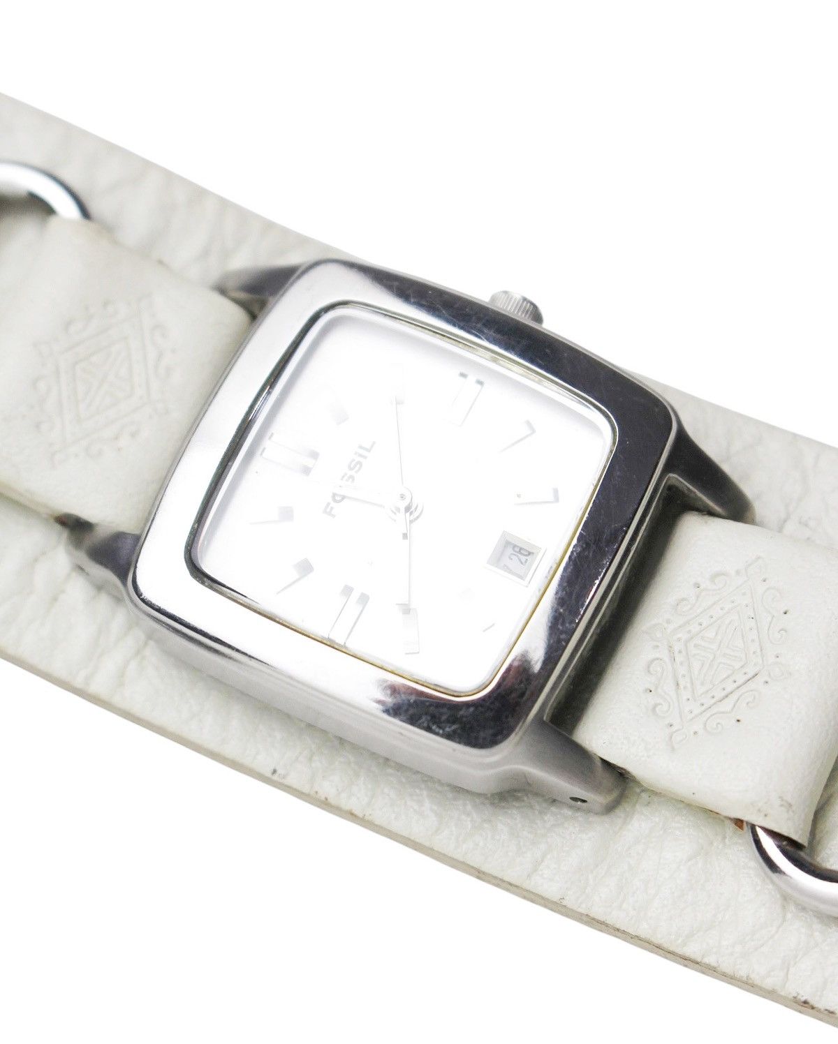 Vintage 2000S FOSSIL OFF-WHITE WIDE LEATHER BAND WATCH Size ONE SIZE - 4 Thumbnail