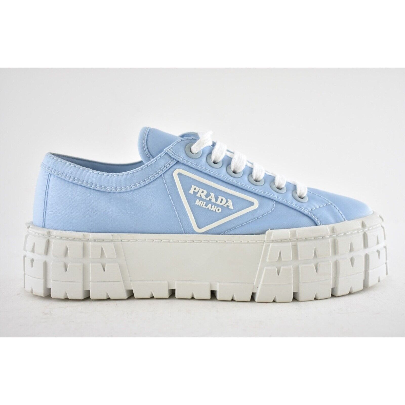 Prada Prada Cielo Blue Nylon White Platform Low Top Sneaker 37.5 Size US 7.5 / IT 37.5 - 3 Thumbnail