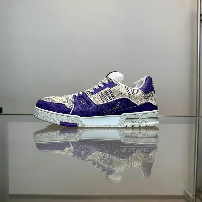 Louis Vuitton Louis Vuitton Trainer White and Purple Checker shoes Size US 8.5 / EU 41-42 - 5 Thumbnail