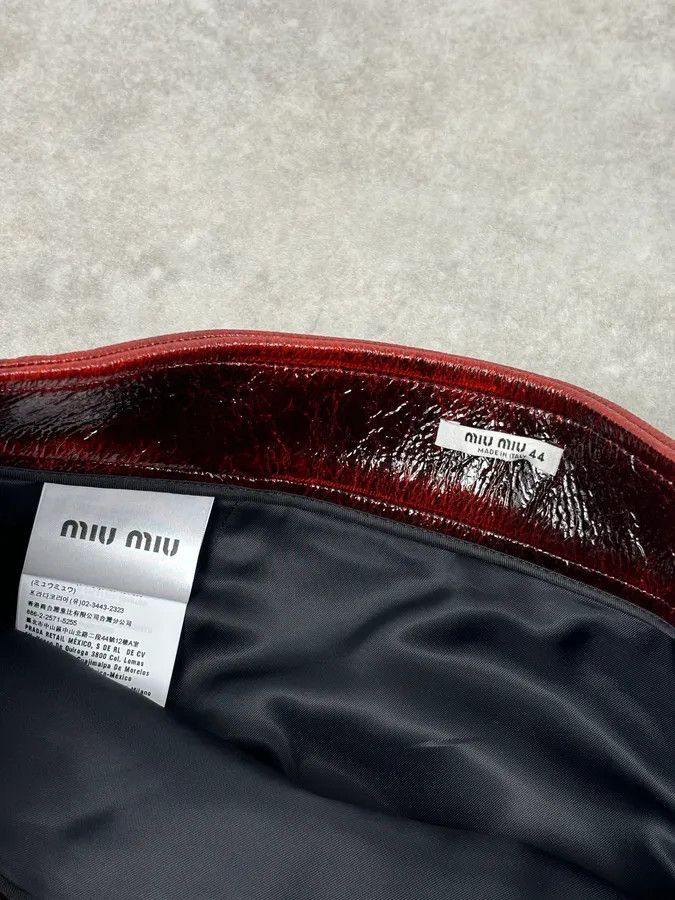 Miu Miu SS2020 Miu Miu Burgundy Leather Metallic Mini Skirt Size 28" / US 6 / IT 42 - 10 Thumbnail