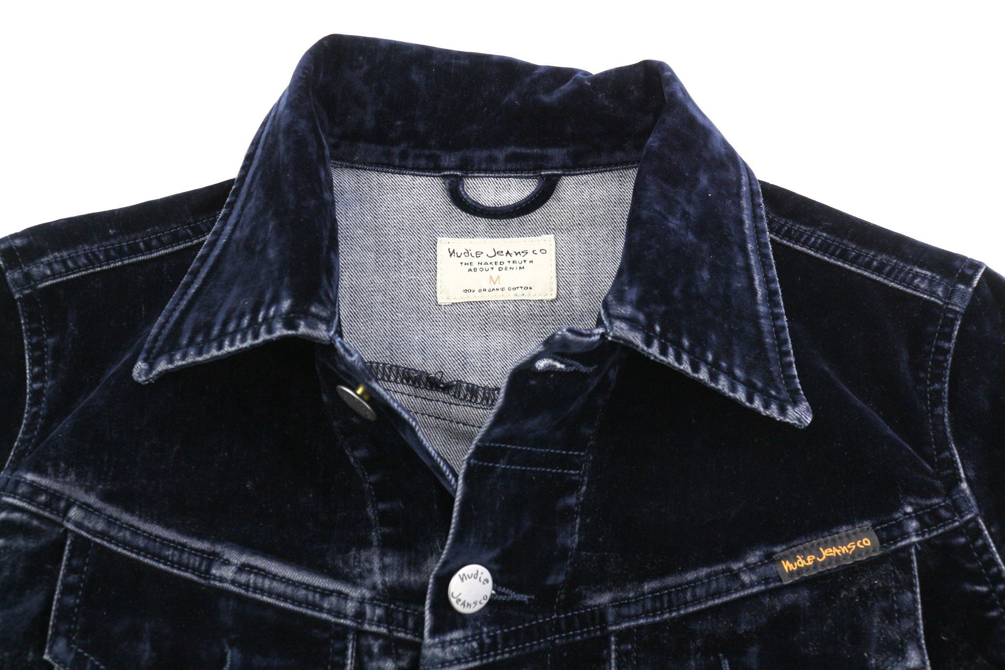 Nudie Jeans TOVE M Blue Velvet Polo Collar Dark Logo Jacket 82423 Size M / US 6-8 / IT 42-44 - 4 Thumbnail