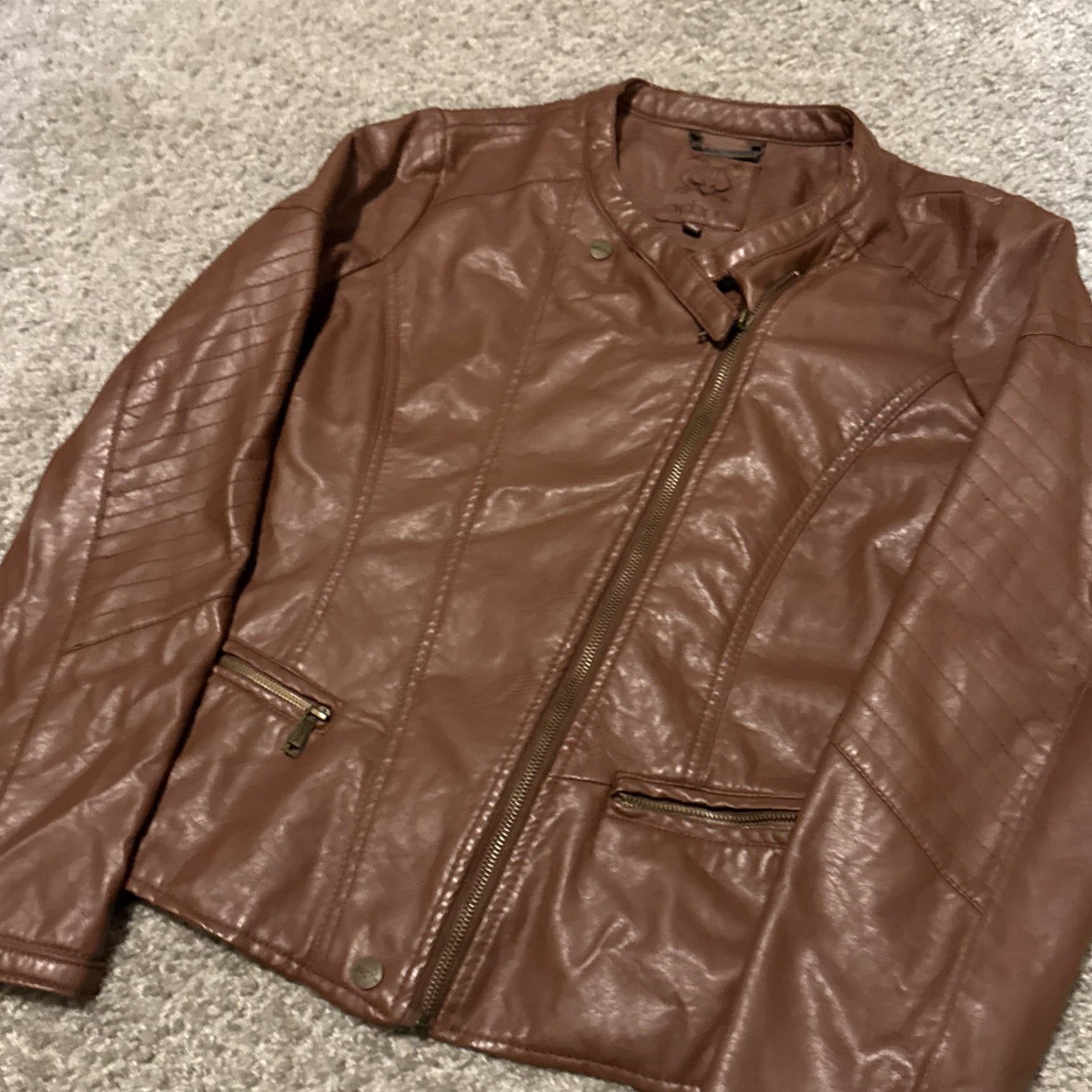 J Brand VINTAGE Odyn Brown Leather Moto Jacket Women Large M Brown Leather Moto Adult Large ODYN Brand Women's Jacket Motorcycle Size M / US 6-8 / IT 42-44 - 3 Thumbnail