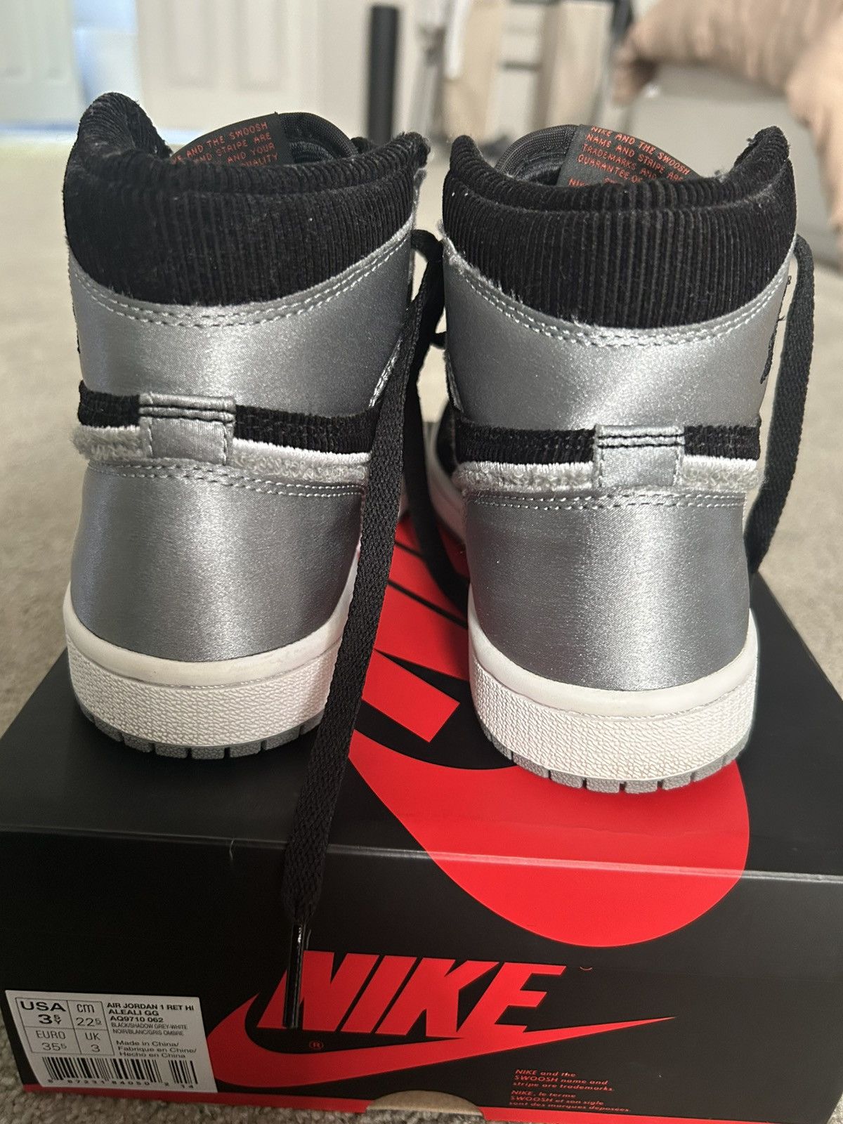 Jordan Brand × Nike Air Jordan 1 High Aleali May Satin Shadow 3.5Y Size US 5 / IT 35 - 3 Thumbnail