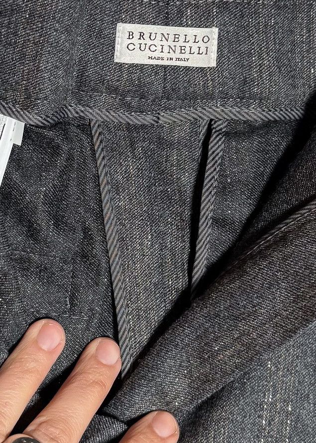 Brunello Cucinelli Brunello Cucinelli Grey Metallic Pinstripe Elastic Trousers Size 26" / US 2 / IT 38 - 8 Thumbnail