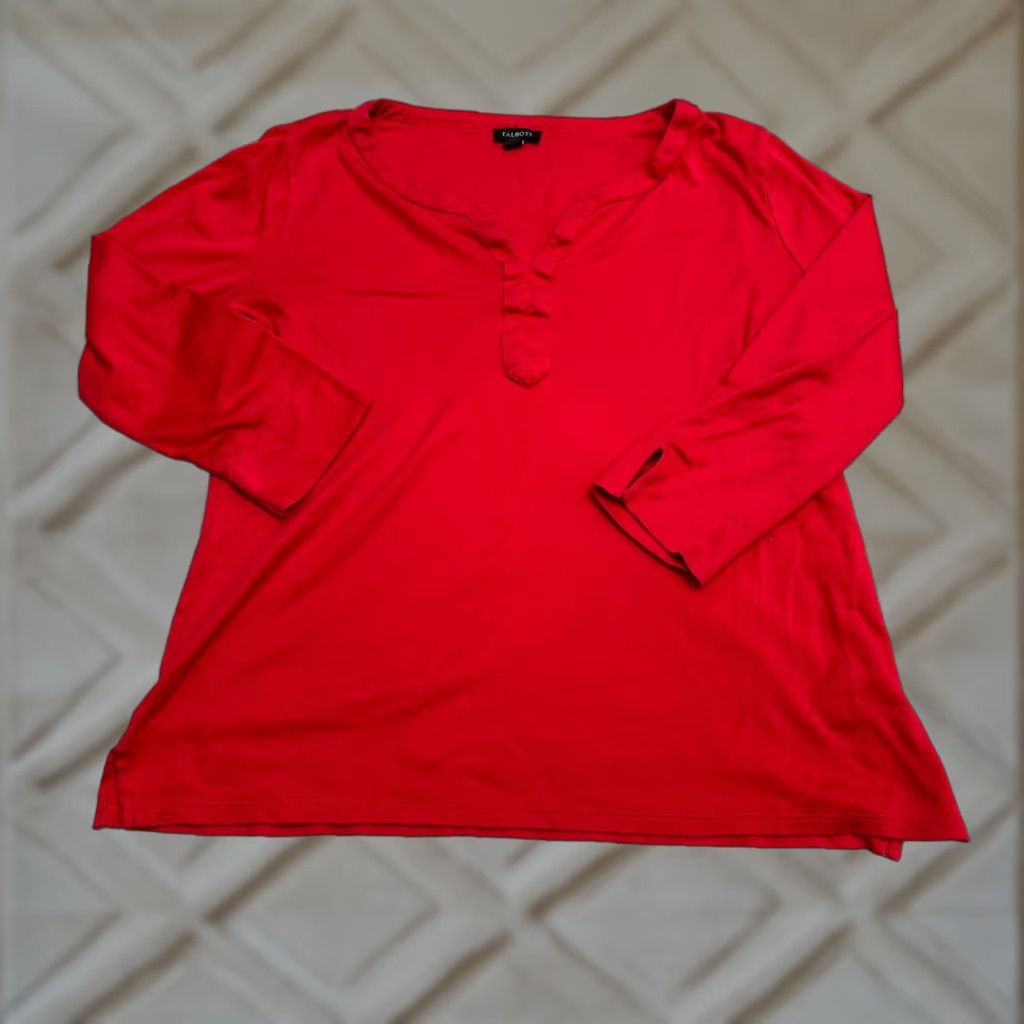 Talbots Talbots Tunic Blouse Womens Medium Red Cotton Modal Knit V-Neck Long Sleeve Casual Size M / US 6-8 / IT 42-44 - 1 Thumbnail