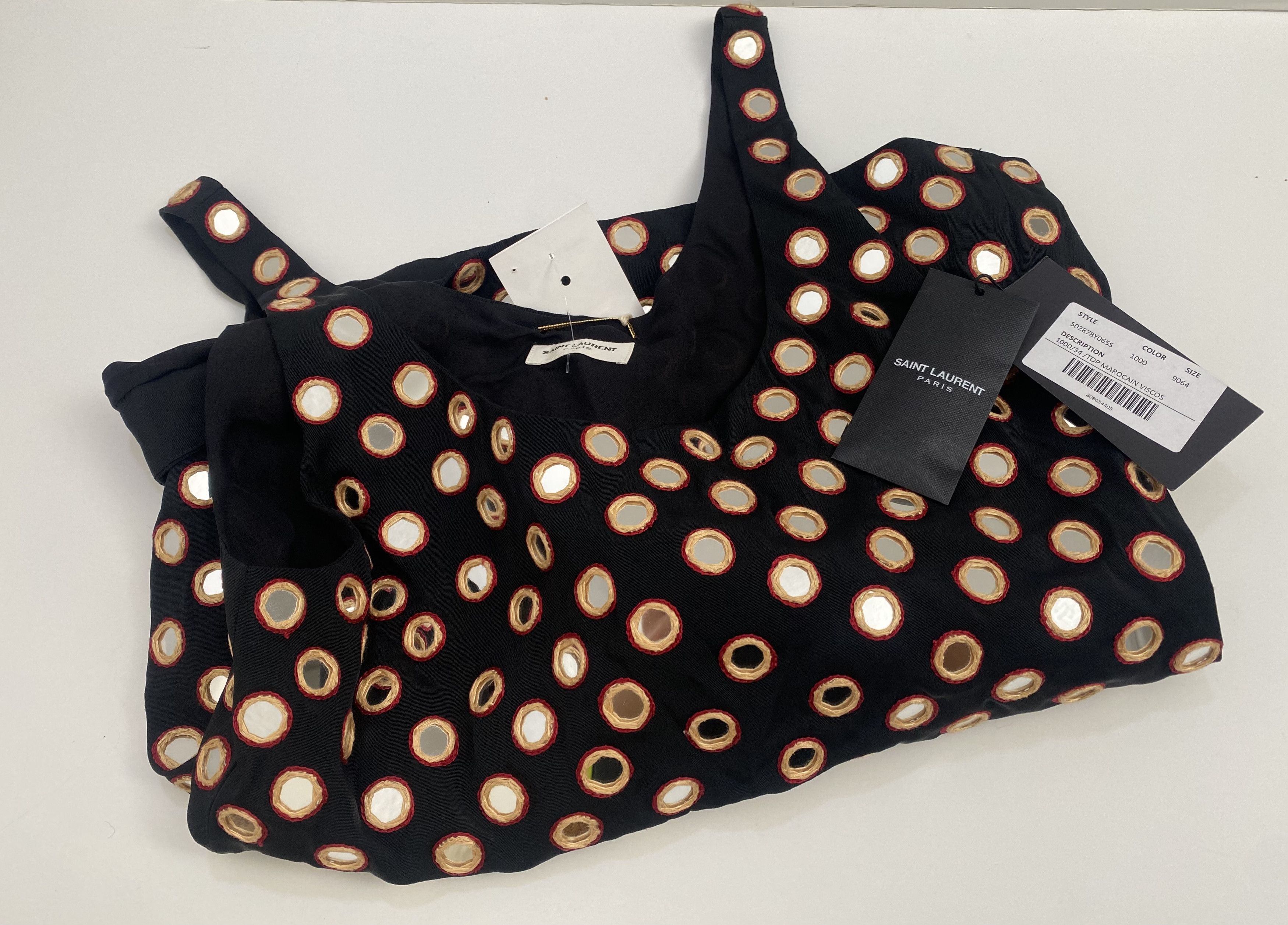 Saint Laurent Paris Embellished Black Mirror Top Size XXS / US 00 / IT 34 - 6 Thumbnail