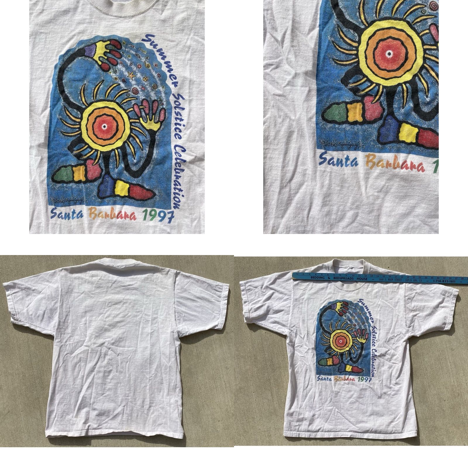 Vintage VINTAGE Summer Solstice Celebration Santa Barbara 1997 T Shirt Single Stitch Worn 1990s XL White Cotton 90s California Mens Shirts Size US XL / EU 56 / 4 - 10 Thumbnail