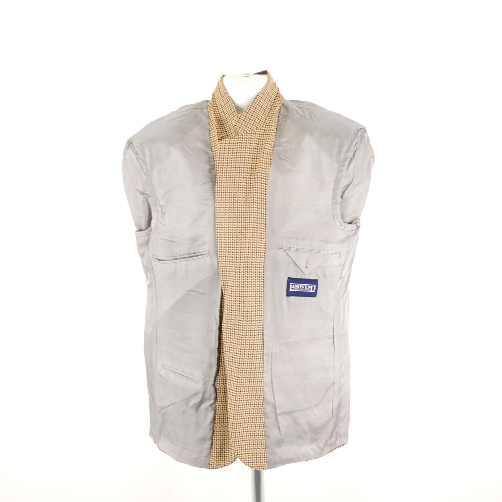 Lands' End Land's End Wool Silk Houndstooth 2 Button Sport Coat 42R Tan Size 42R - 11 Thumbnail
