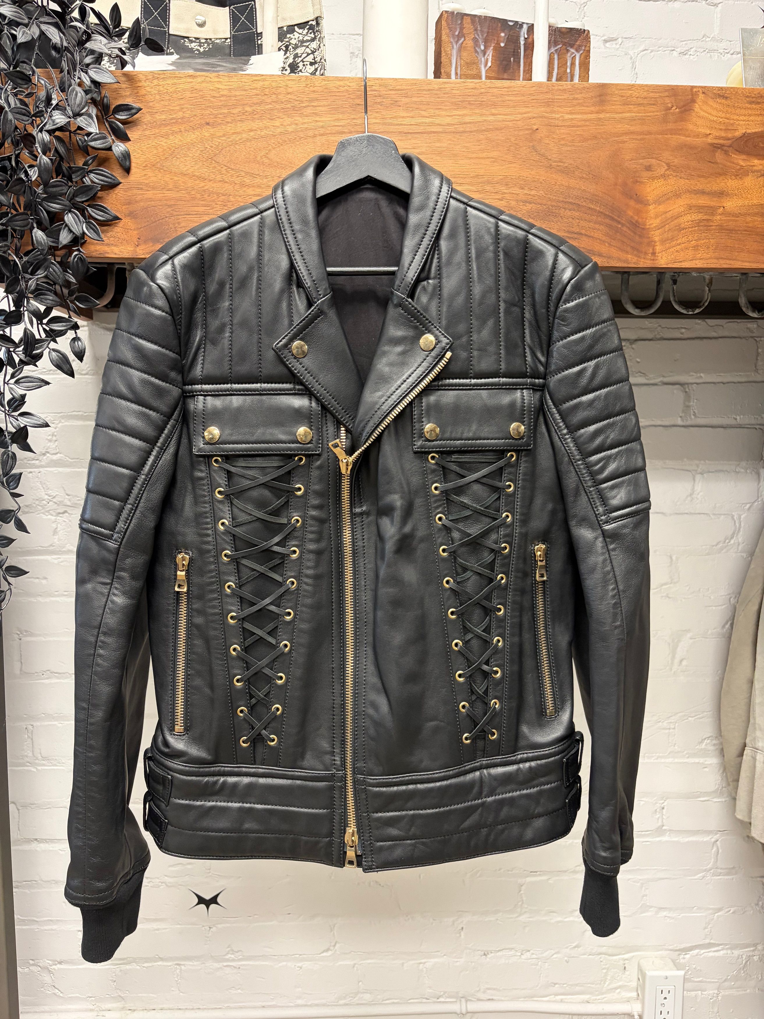 Balmain Balmain by Olivier Rousteig ‘Corset Lace’ Leather Biker Jacket Size US M / EU 48-50 / 2 - 1 Thumbnail