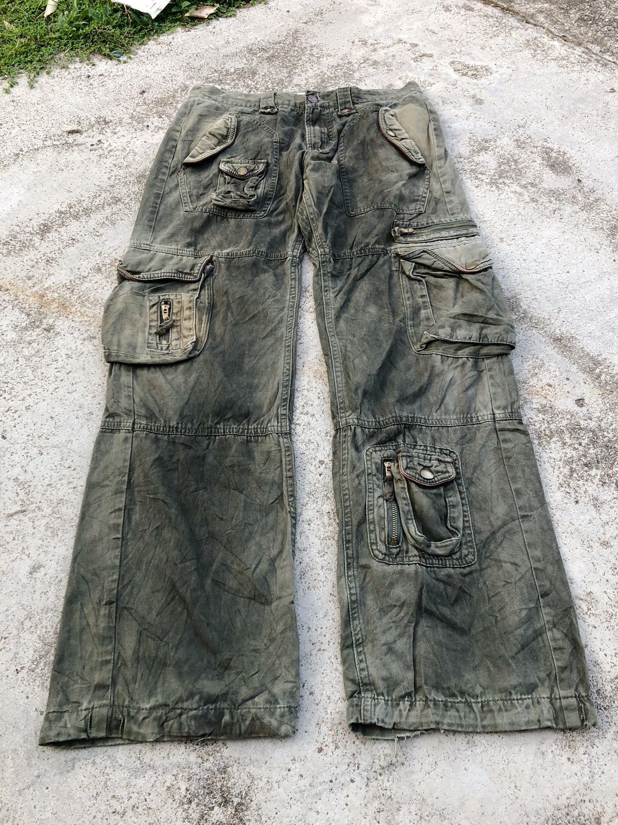 Japanese Brand WIDE LEG⚡️⚡️MULTIPOCKET SUN FADED GREEN PANT BY BOND&PEACE Size US 30 / EU 46 - 2 Thumbnail