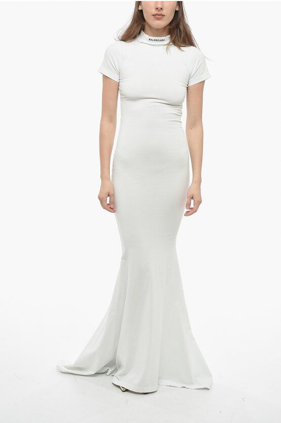 image of Balenciaga Stretch Cotton Flared Maxi Tee-Dress in White, Women's (Size Small)