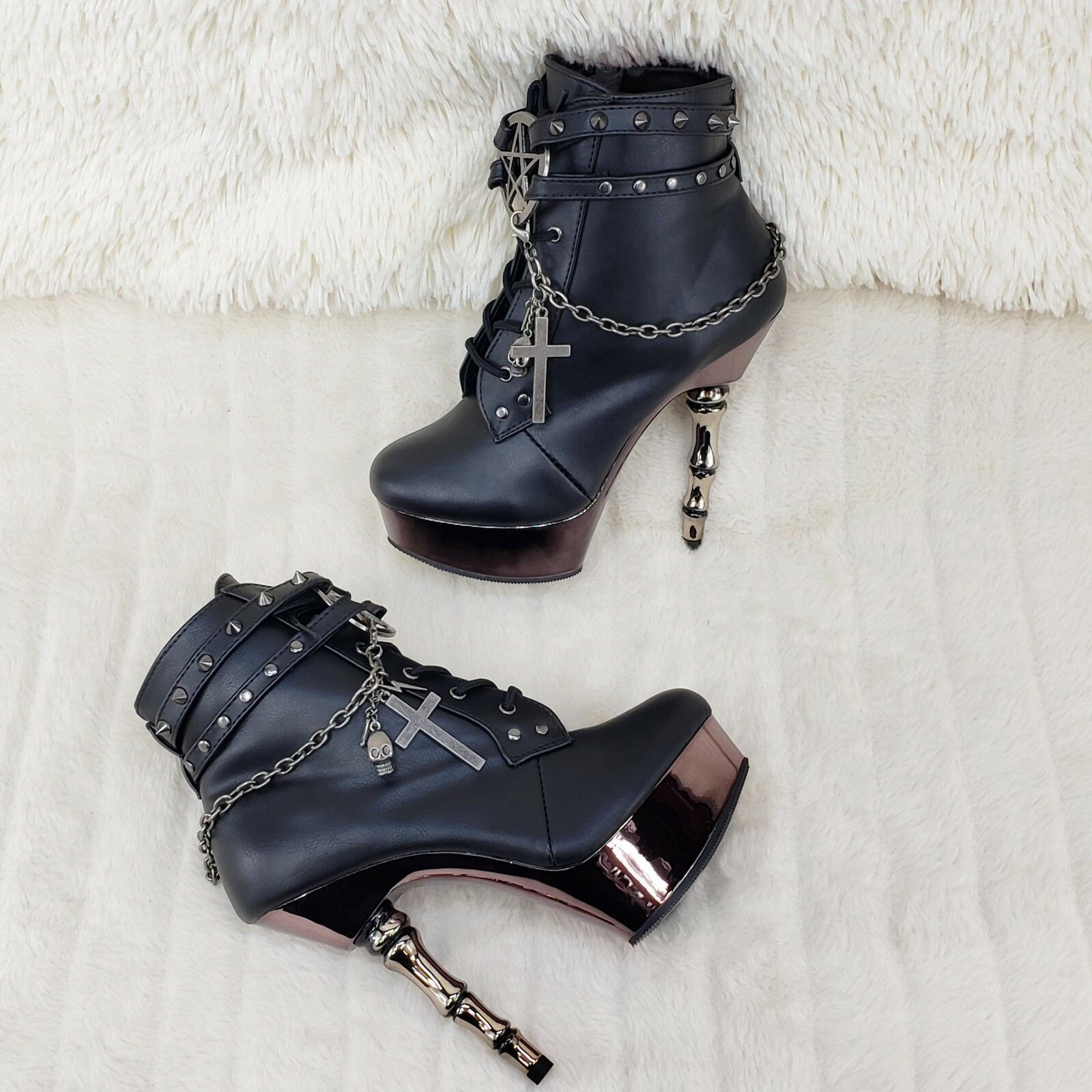 Other MUERTO 1001 Finger Bone Heel Platform Biker Ankle Boots Char Size US 10 / IT 40 - 3 Thumbnail