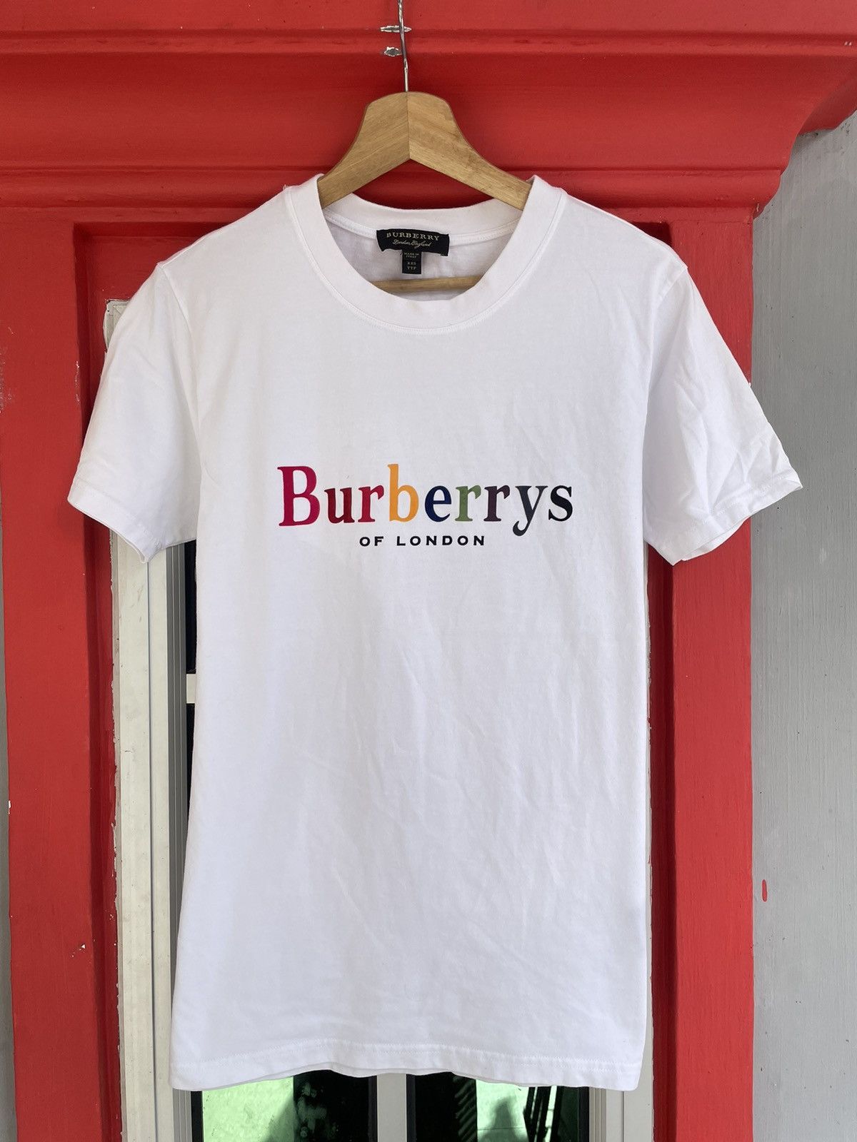 image of Burberrys Of London Rainbow Spellout Tshirt in White, Men's (Size Small)