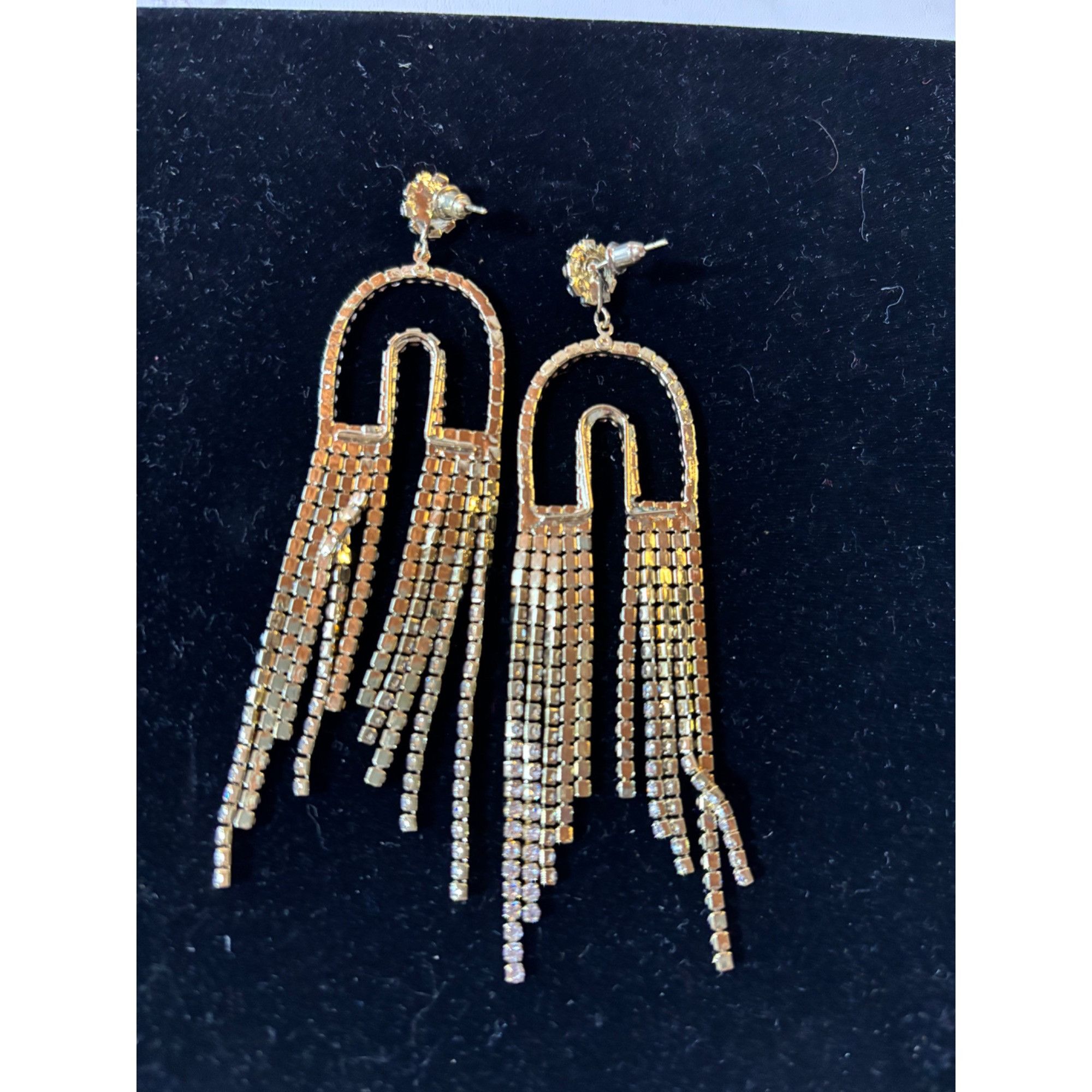 Other Gold & Rhinestone Statement Dangle Earrings With Fringe Deta Size ONE SIZE - 5 Thumbnail