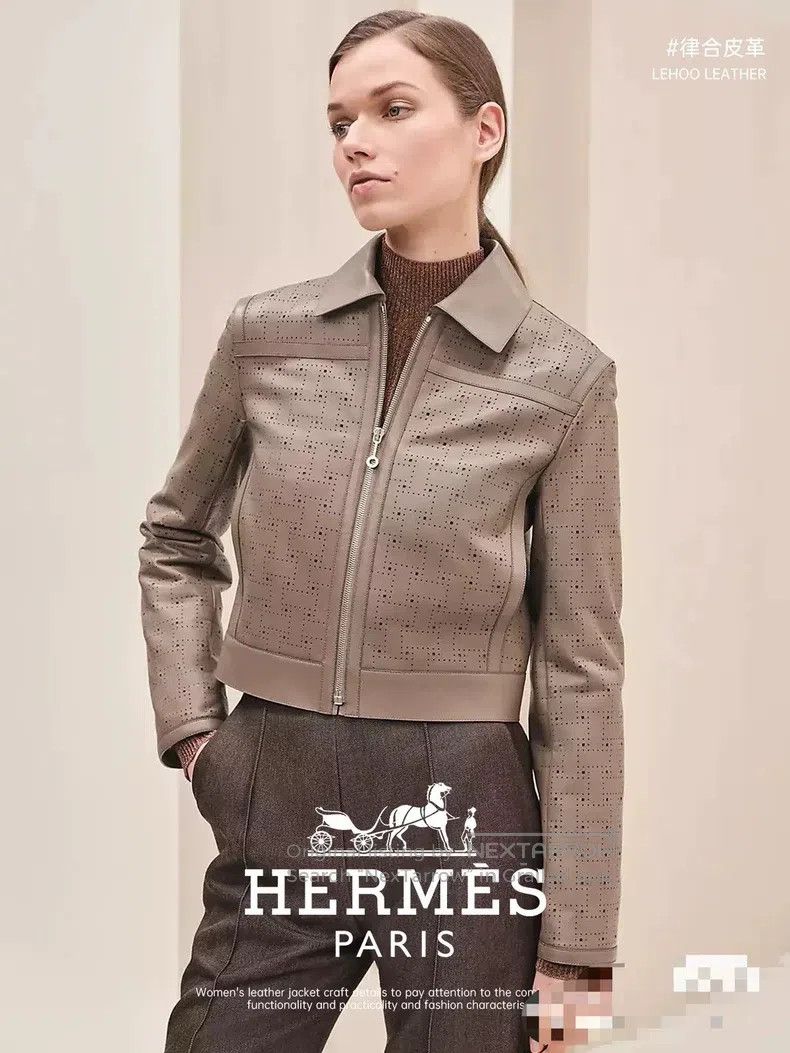 Hermes Cut-Out Leather Jacket, Elephant Grey