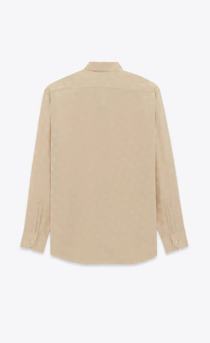 Saint Laurent Paris oc11z0126 646850 Shirt in Dotted Shiny and Matte Silk Beige Size US M / EU 48-50 / 2 - 2 Thumbnail