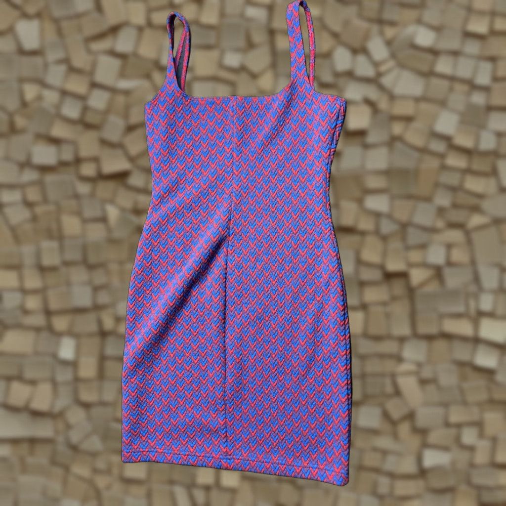 American Apparel Amerincan Apparel Dress Women's Large Red Blue Below Knee Bodycon Short Size 36" / US 14 / IT 50 - 1 Thumbnail