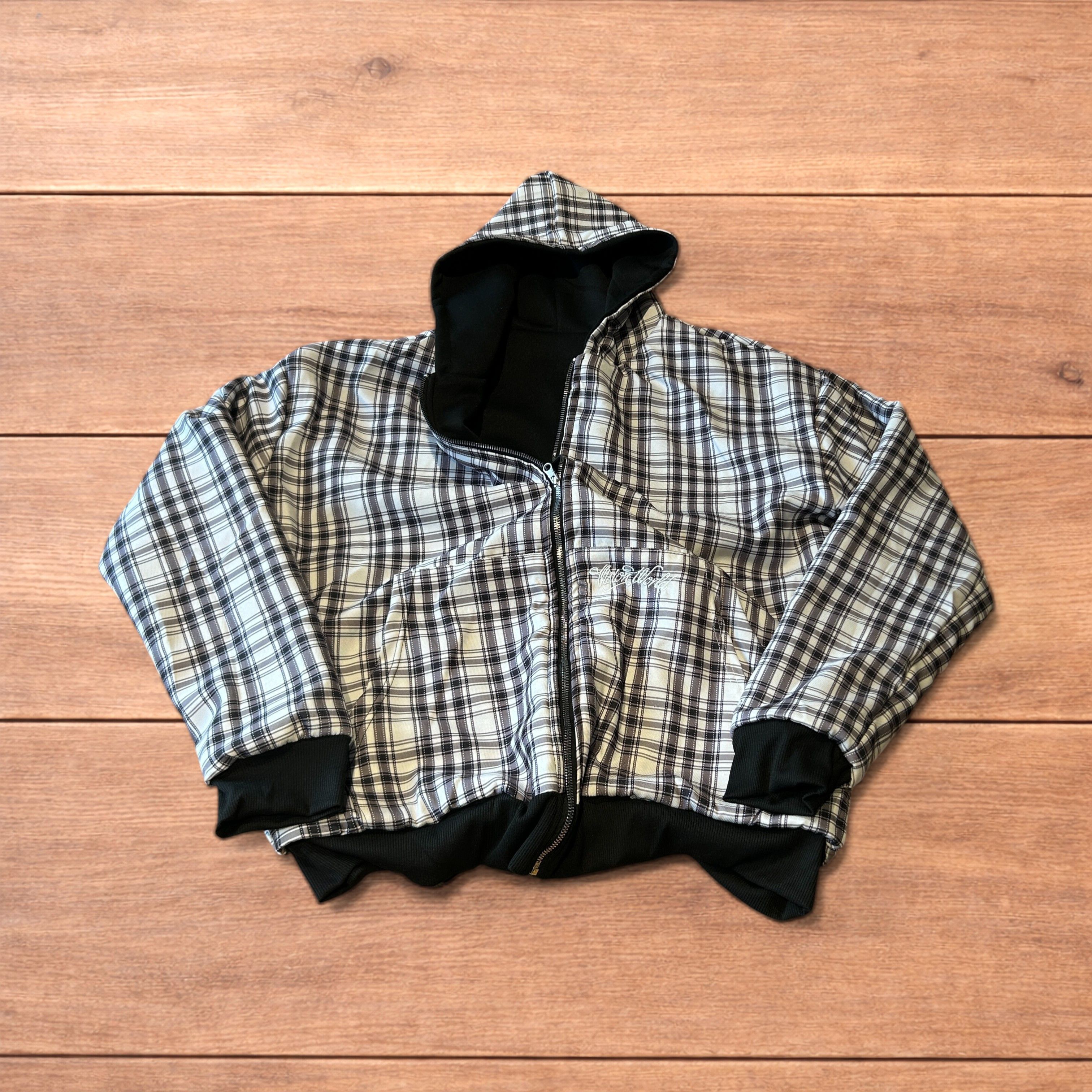 Japanese Brand Oversized baggy reversible zip up hoodie in checkered black. Size US L / EU 52-54 / 3 - 2 Thumbnail