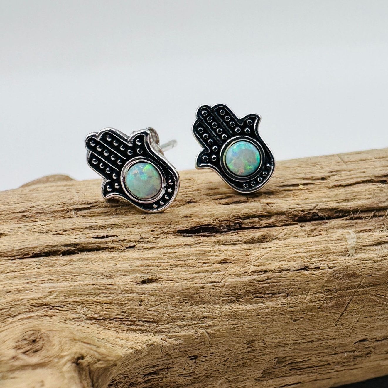 The Unbranded Brand Hamsa Lab Opal Sterling Silver Stud Earrings Size ONE SIZE - 3 Thumbnail