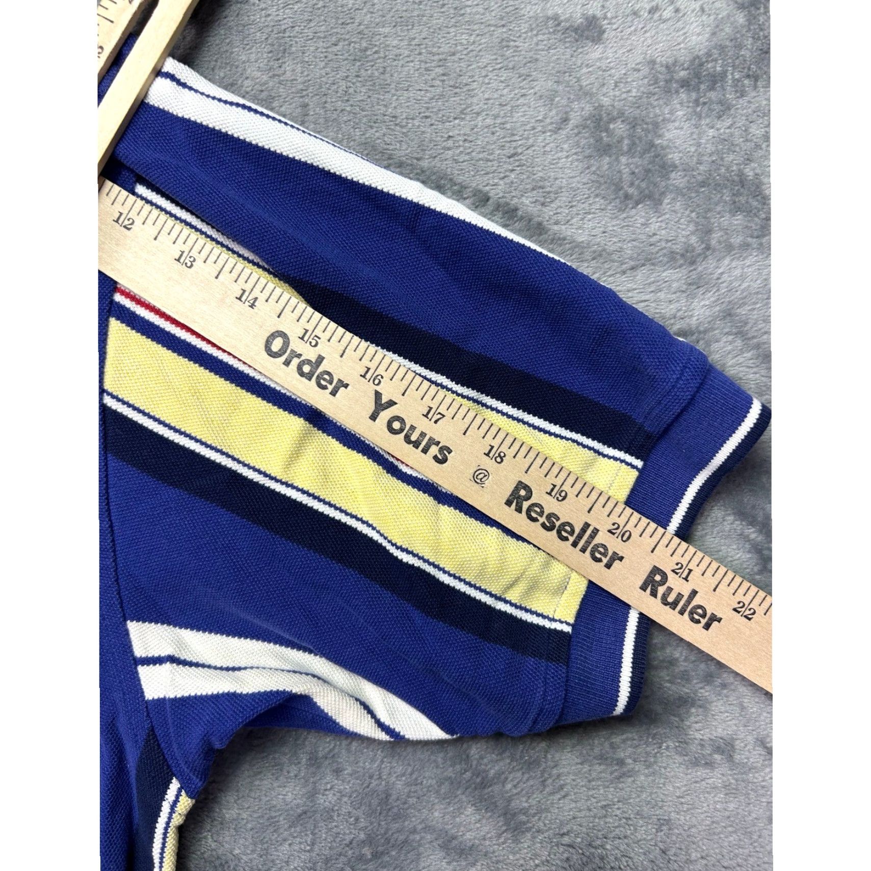 Izod VINTAGE IZOD Polo Shirt Mens XL Blue Yellow Stripe 100% Cotton Short Sleeve Classic 90s Golf Preppy Logo Button Collar Casual Size US XL / EU 56 / 4 - 6 Thumbnail