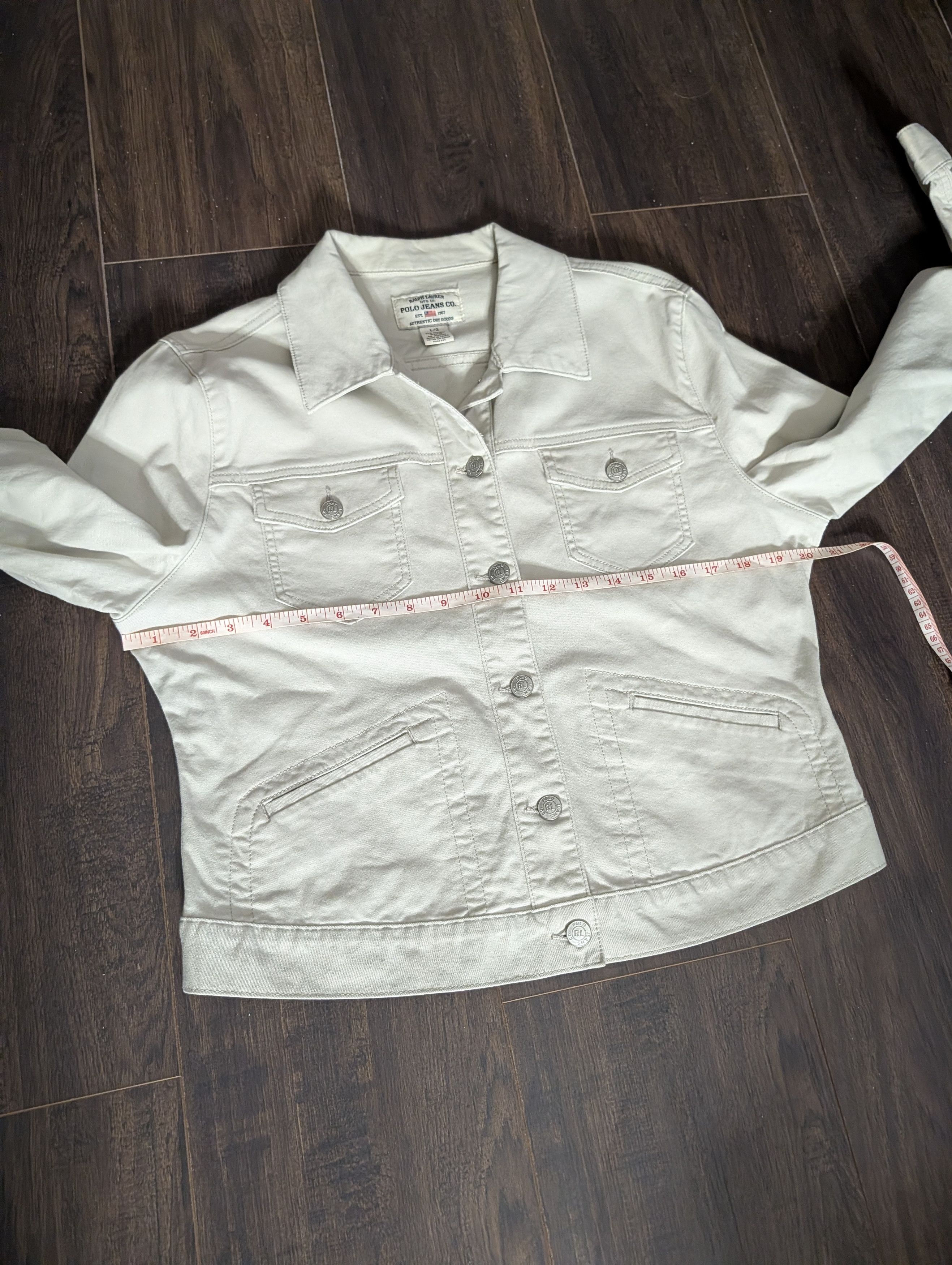 Polo Ralph Lauren Ivory white denim jean trucker jacket RL flag tag L Size L / US 10 / IT 46 - 13 Thumbnail