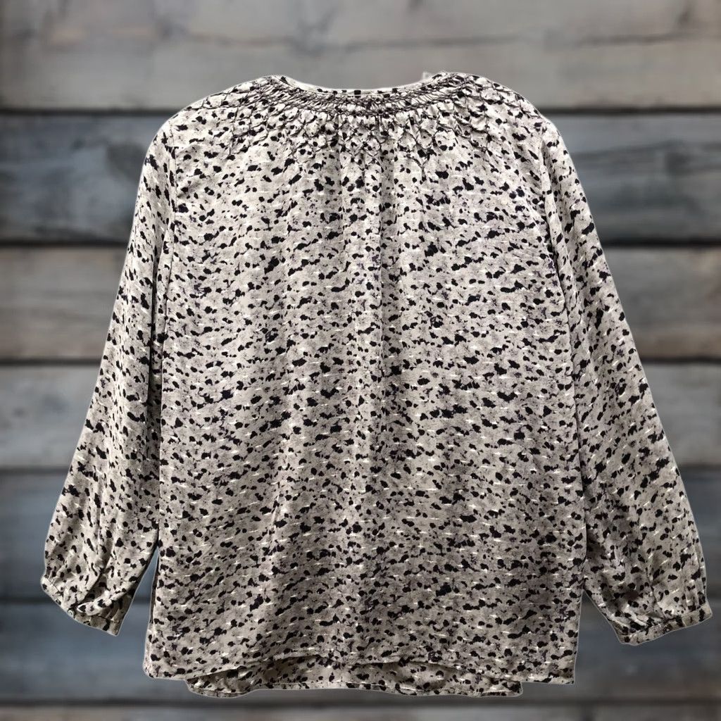 Joie Joie Silk Long Sleeve Blouse Womens XS Gray Printed V-Neck Tasseled Blouse Size XS / US 0-2 / IT 36-38 - 1 Thumbnail