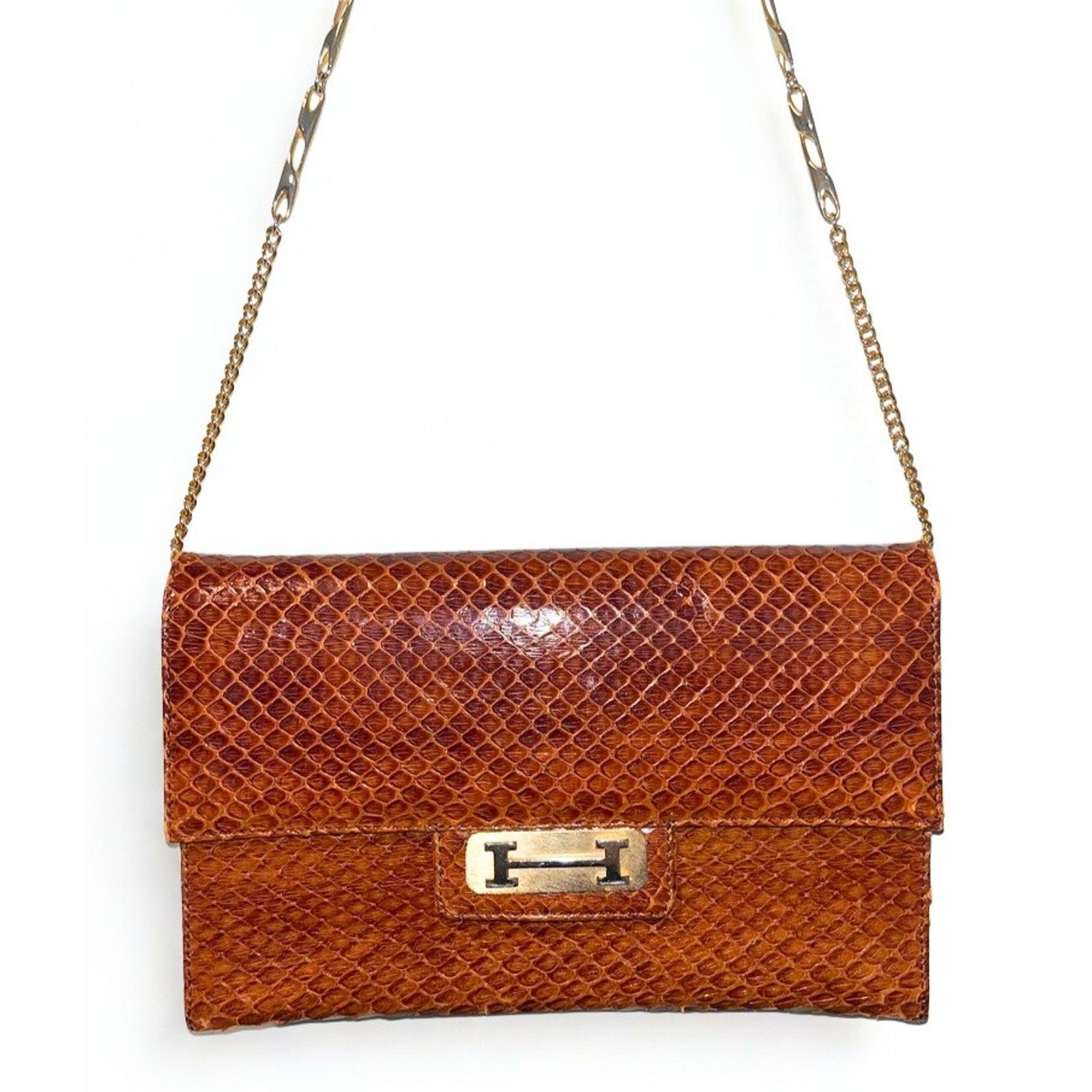 Bergdorf Goodman Bergdorf Goodman Snakeskin Leather Shoulder Bag Gold Chain Size ONE SIZE - 4 Thumbnail