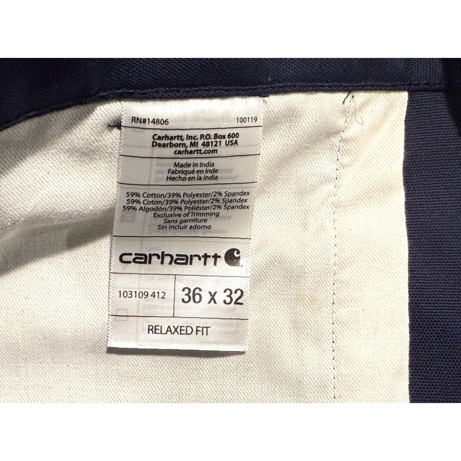 Carhartt Carhartt Pants Mens 36x31 Carpenter Straight Relaxed Fit Navy Blue Cotton Polyester Spandex 6-Pocket Workwear Flat Front Jeans Trousers Size US 36 / EU 52 - 5 Thumbnail
