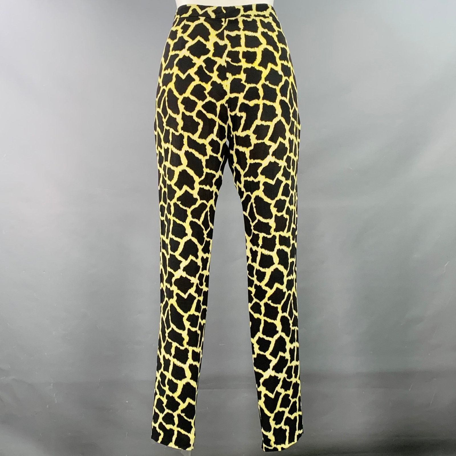 MSGM Black Yellow Viscose Animal Print Tapered Zip Fly Pants Size 28" / US 6 / IT 42 - 3 Thumbnail