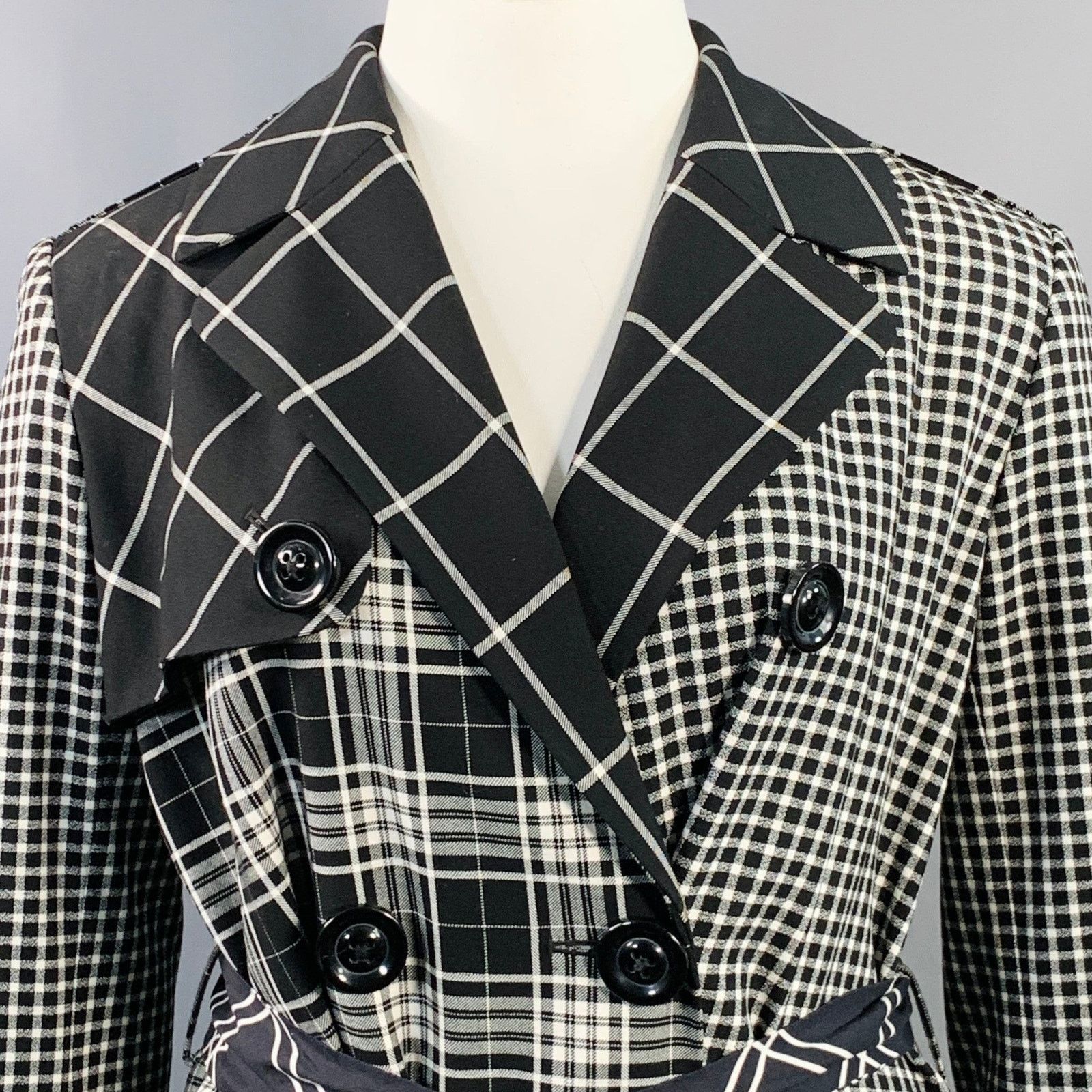 Alice + Olivia Black White Plaid Double Breasted Belted Trenchcoat Size L / US 10 / IT 46 - 2 Thumbnail