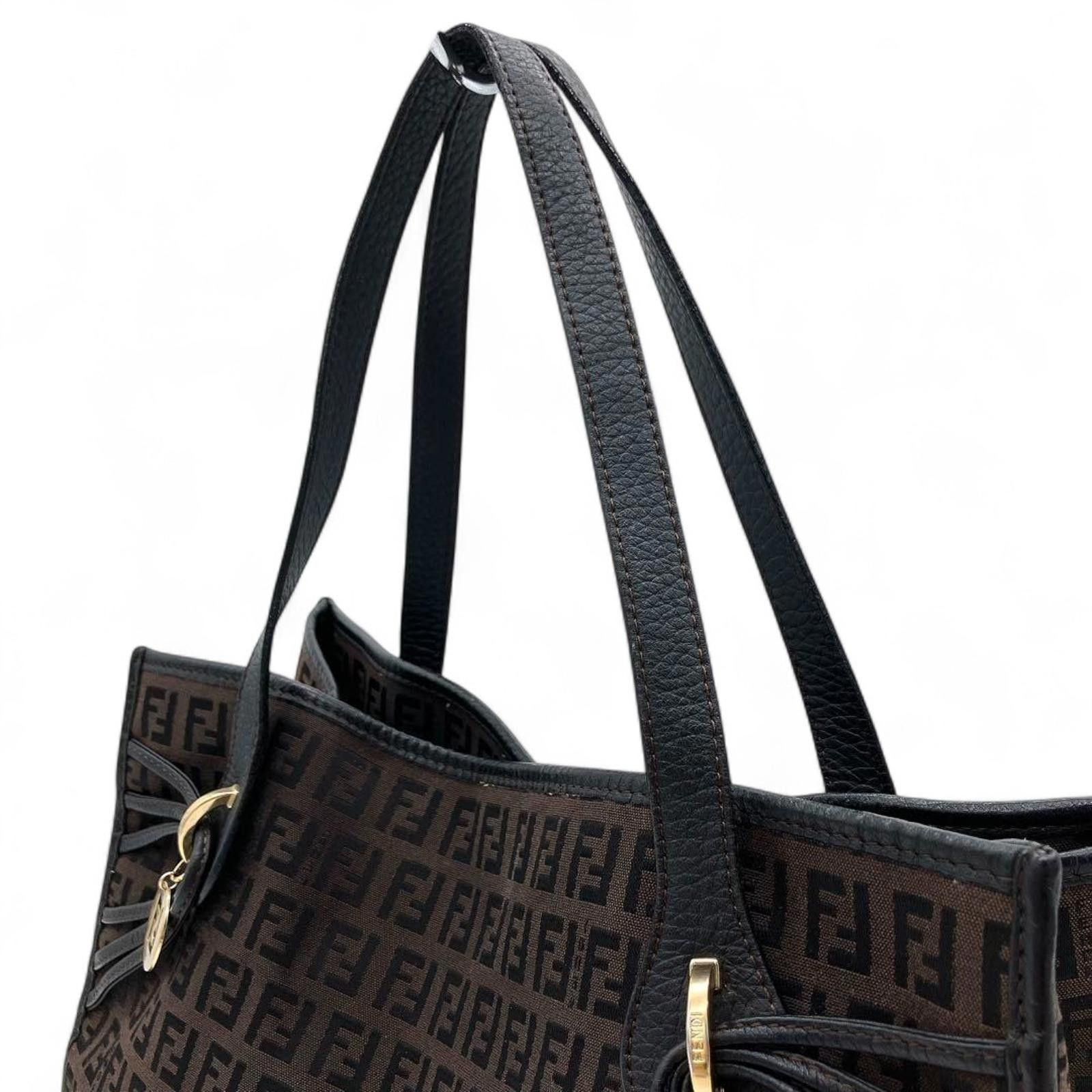 Fendi Fendi - Brown FF Logo Canvas Tote Bag Size ONE SIZE - 6 Thumbnail