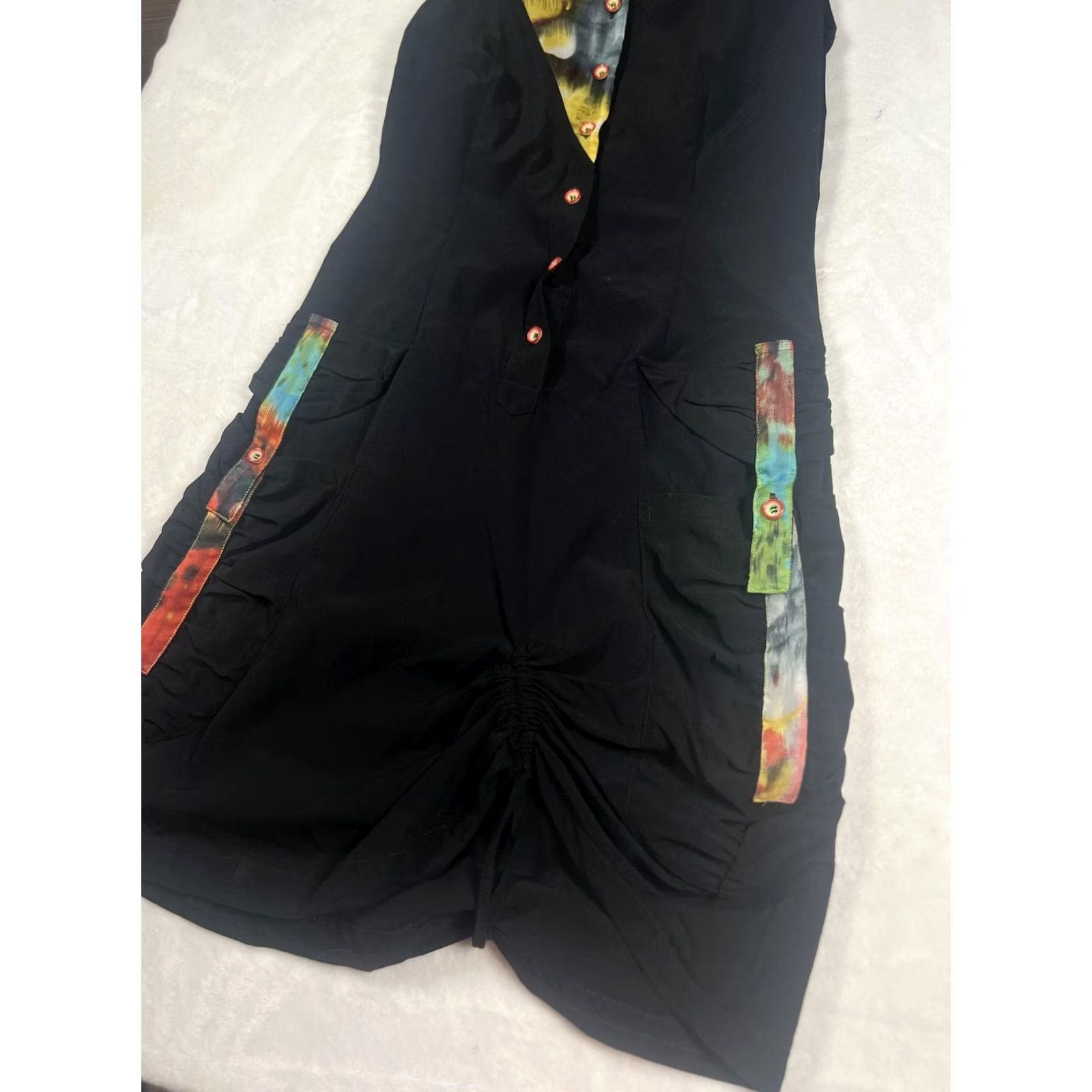 Vintage DZHAVAEL Couture Dress Womens S Black Tie Dye Hooded Sleeveless Ruched Shift dress Size S / US 4 / IT 40 - 3 Thumbnail