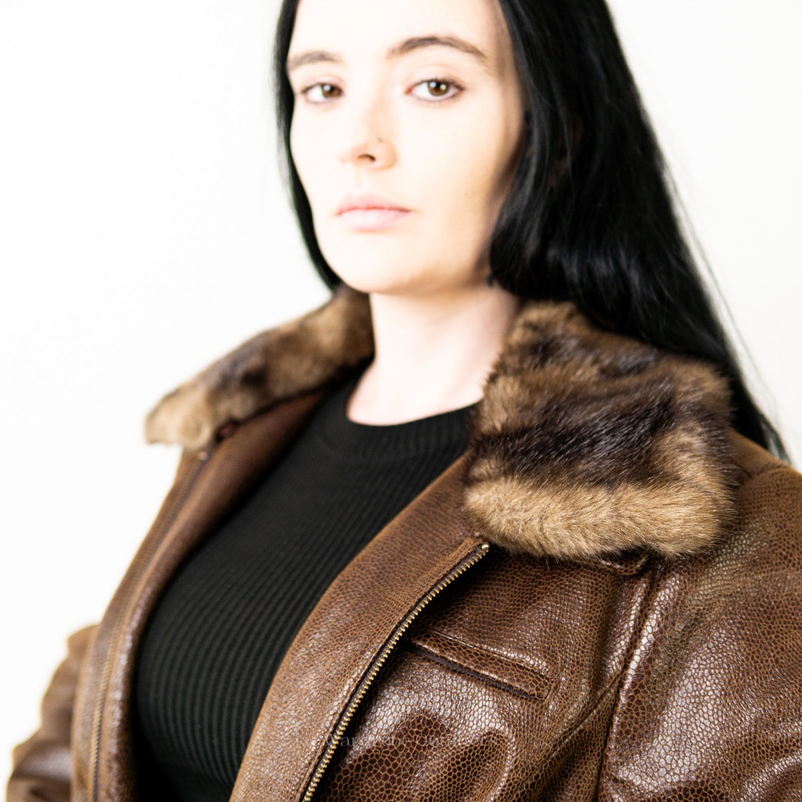 Designer Peter Nygard Brown Faux Alligator Print Fur Collared Jacket Size L / US 10 / IT 46 - 9 Thumbnail