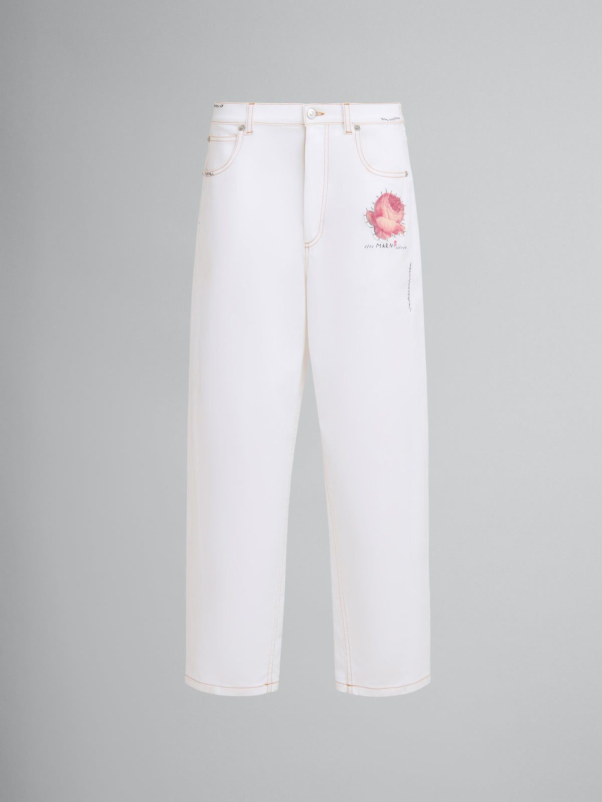 Marni oc11z0525 Denim Pants With Flowers Patches in White Size 28" / US 6 / IT 42 - 1 Thumbnail