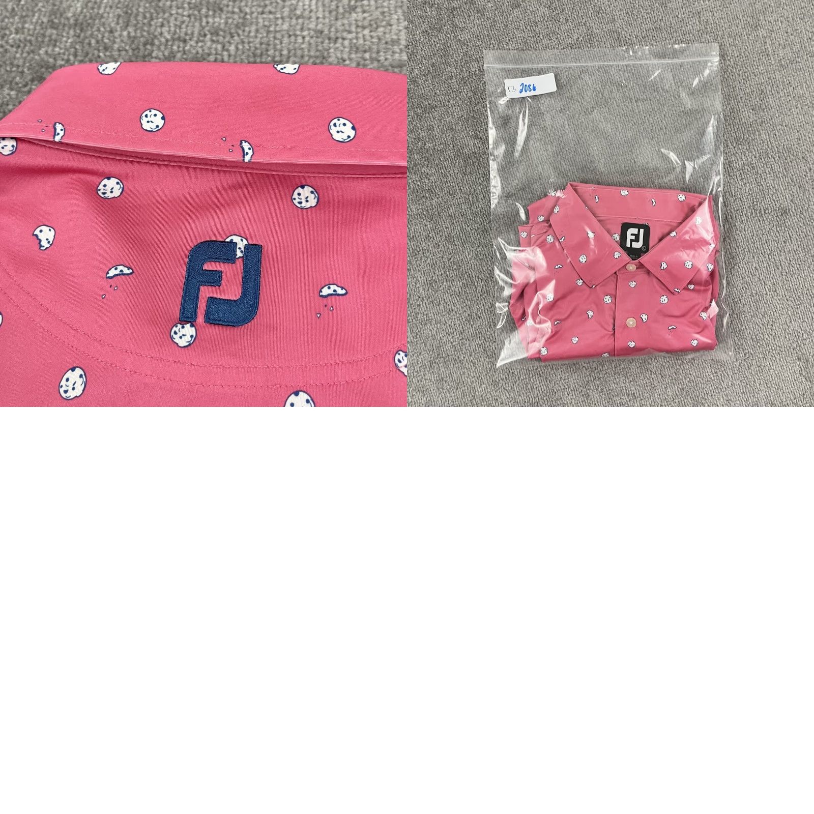 Footjoy FootJoy Polo Shirt Mens Large Pink Cookie Print Performance Golf Heritage Shores Polo Shirt Mens Large Pink Cookie Print FootJoy Size US L / EU 52-54 / 3 - 8 Thumbnail