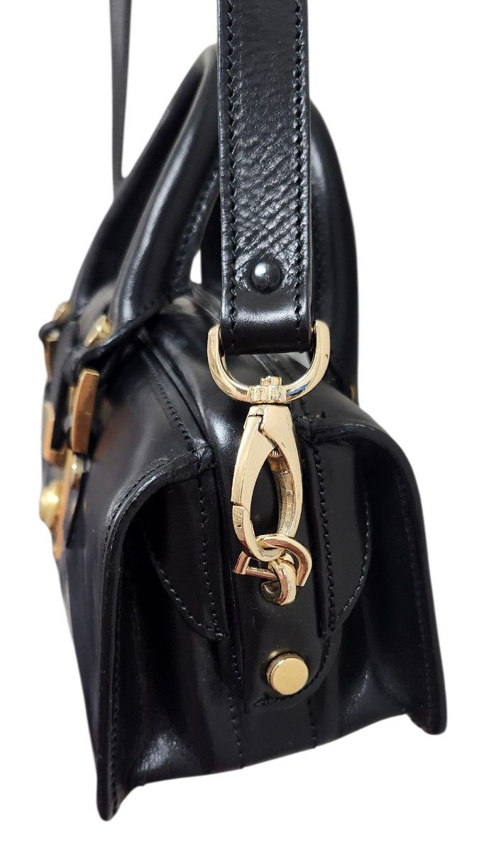 Other Francesco Rogani Black Leather Structured Handbag Gold Size ONE SIZE - 7 Thumbnail