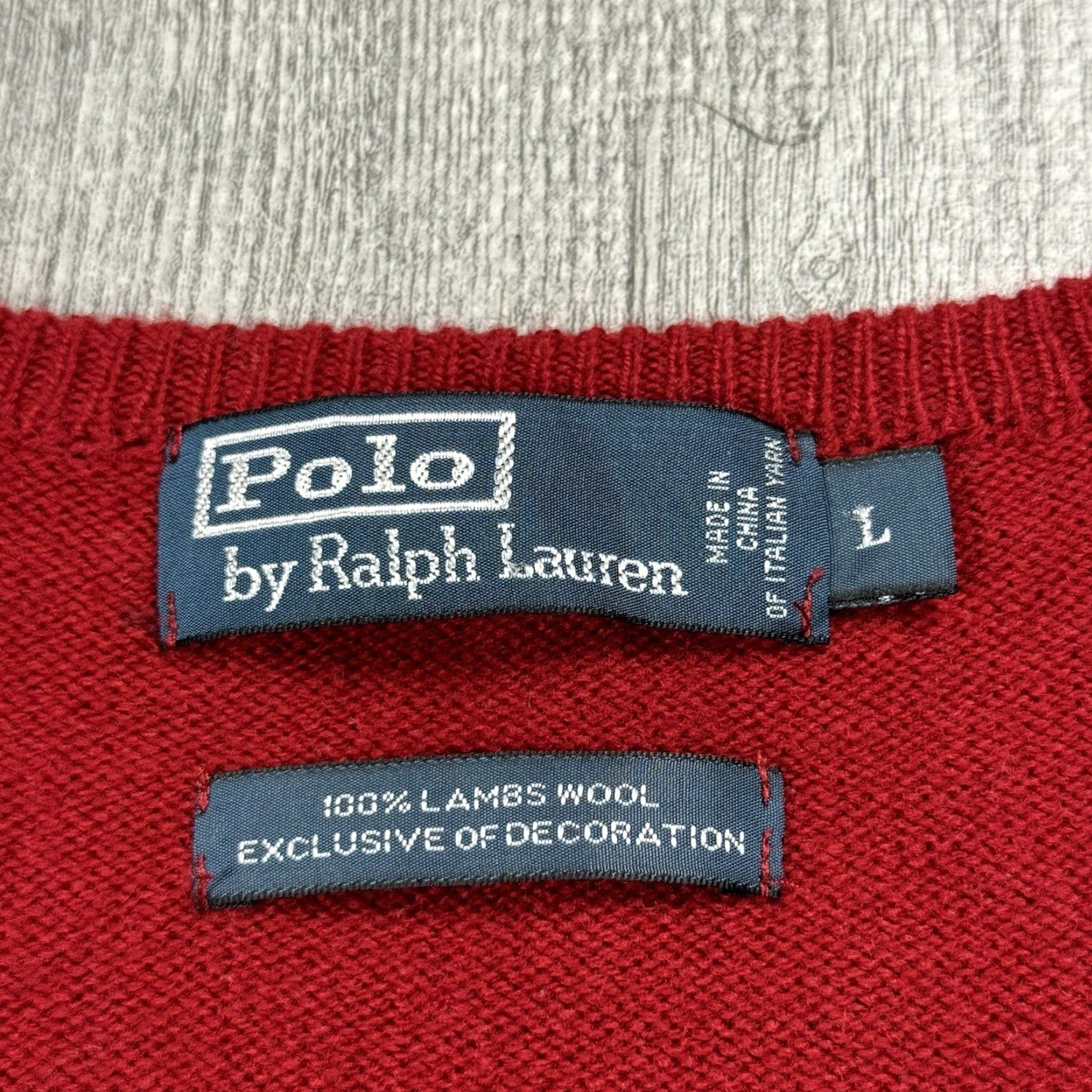 Polo Ralph Lauren VINTAGE Polo Ralph Lauren Lambswool V-Neck Pullover Sweater Mens Large Red 90s Size US L / EU 52-54 / 3 - 4 Thumbnail