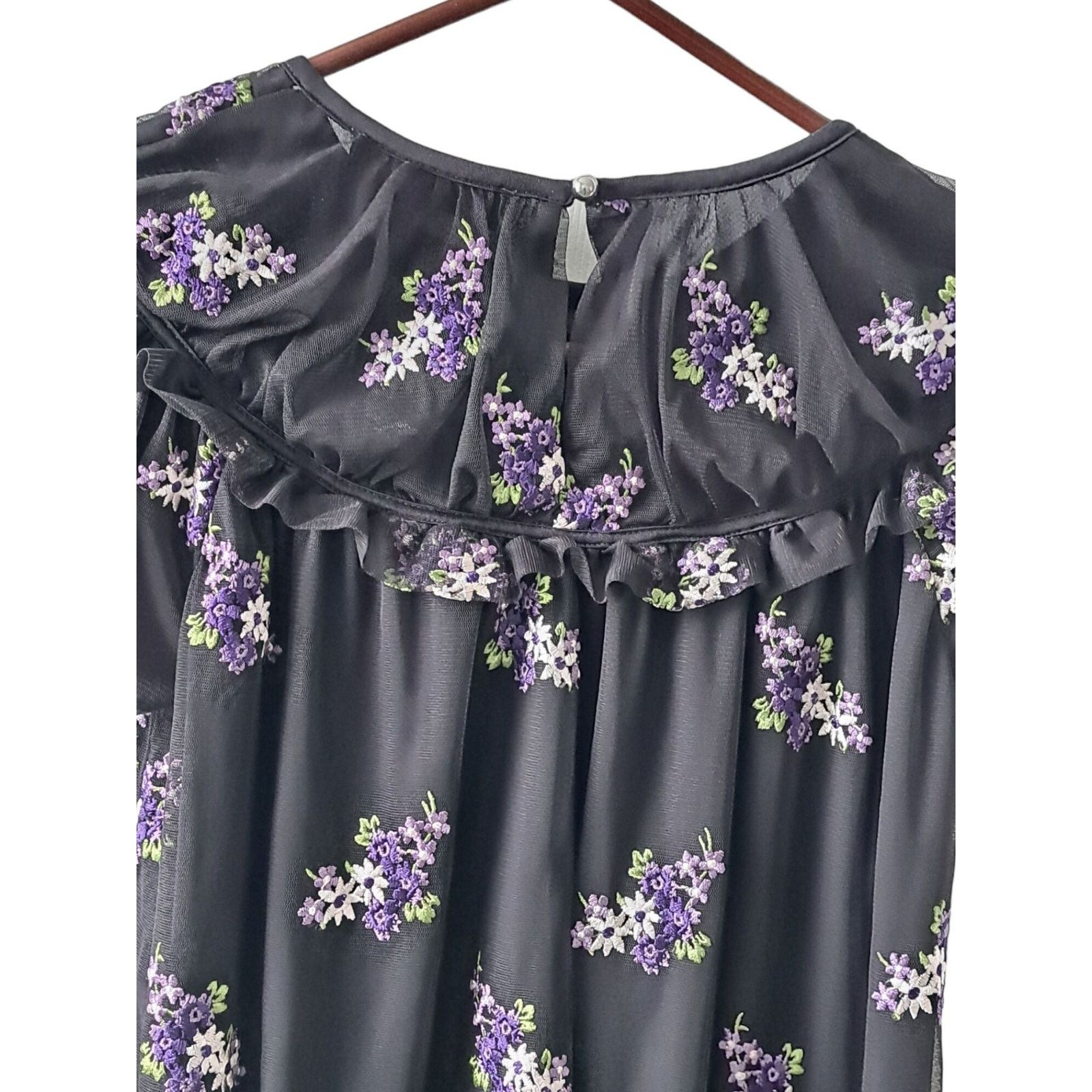 Michael Kors Michael Kors Forget Me Not Black & Purple Floral Blouse XS Size XS / US 0-2 / IT 36-38 - 7 Thumbnail